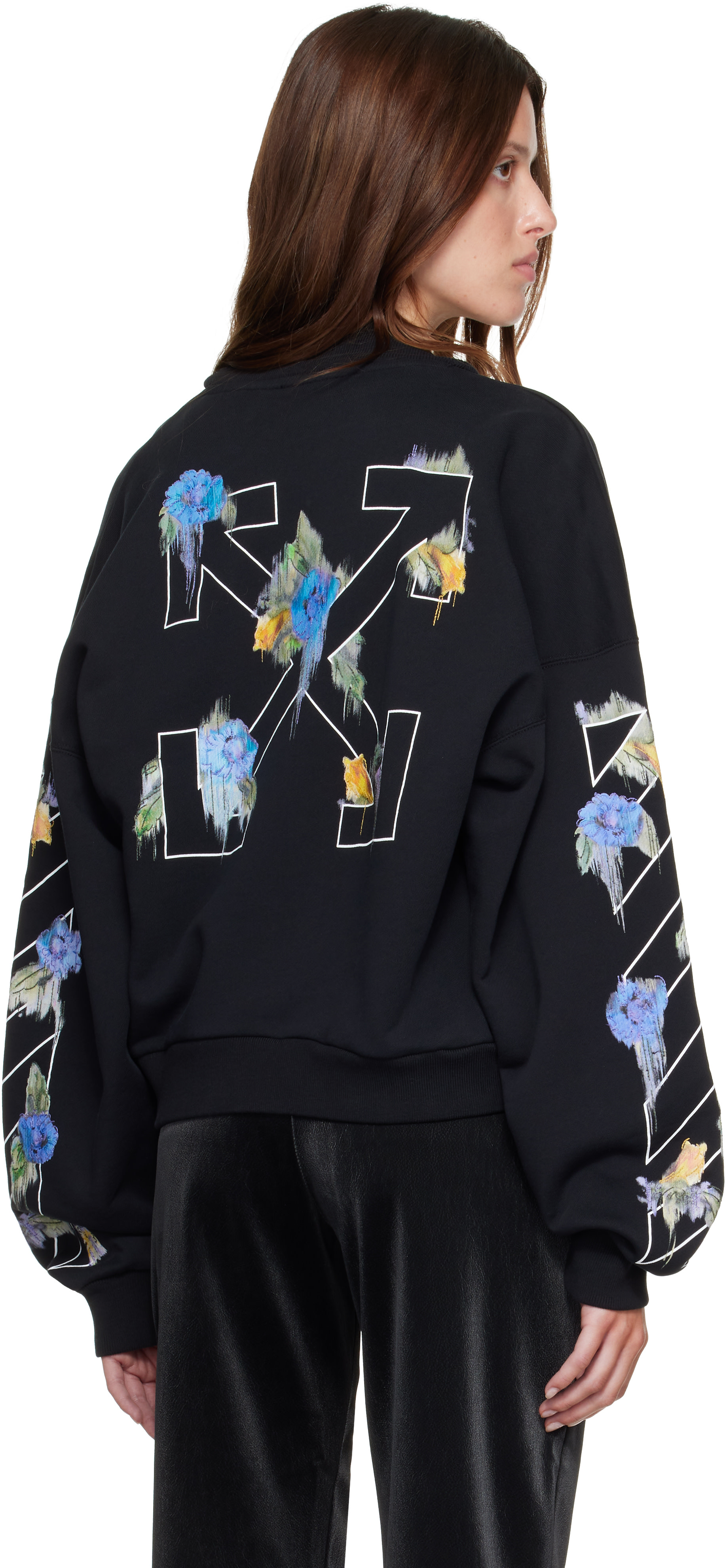 Off-White フラワー刺繍 スウェット ブラック Off-White: ブラック Embroidered Arrow Out Flower ジップアップ