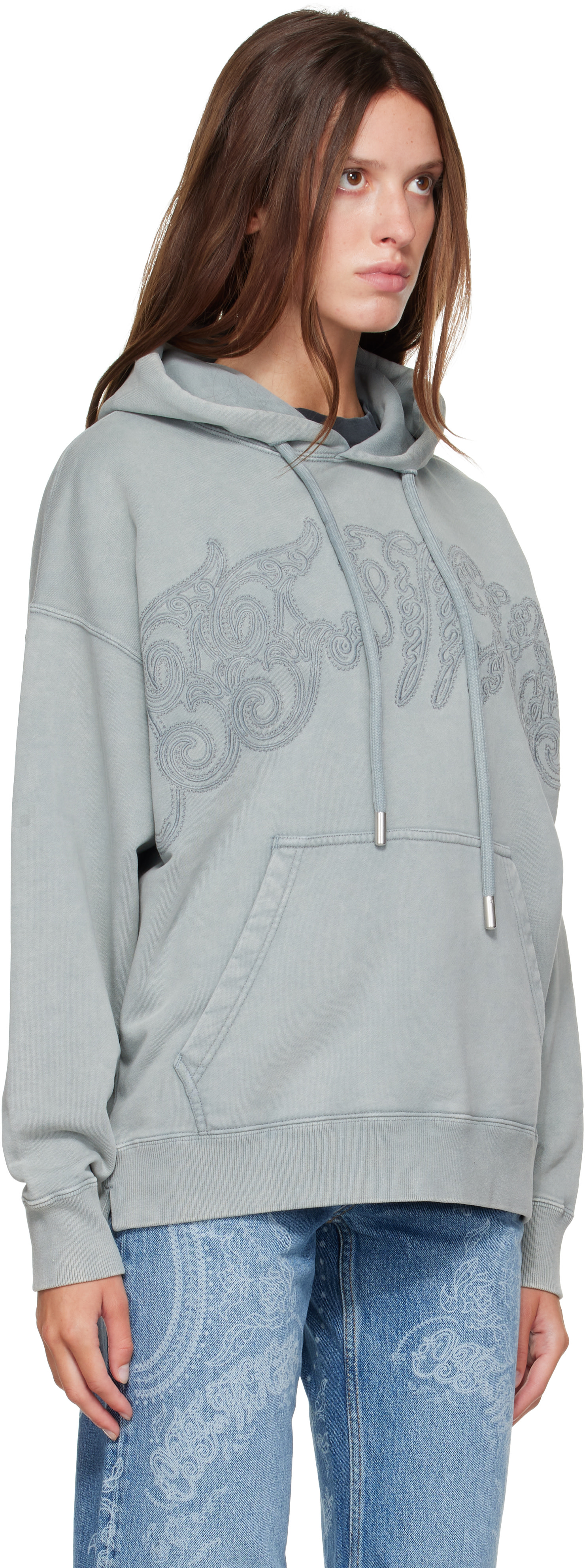 Off-White - Pull à capuche de planchiste gris à motif cachemire brodé