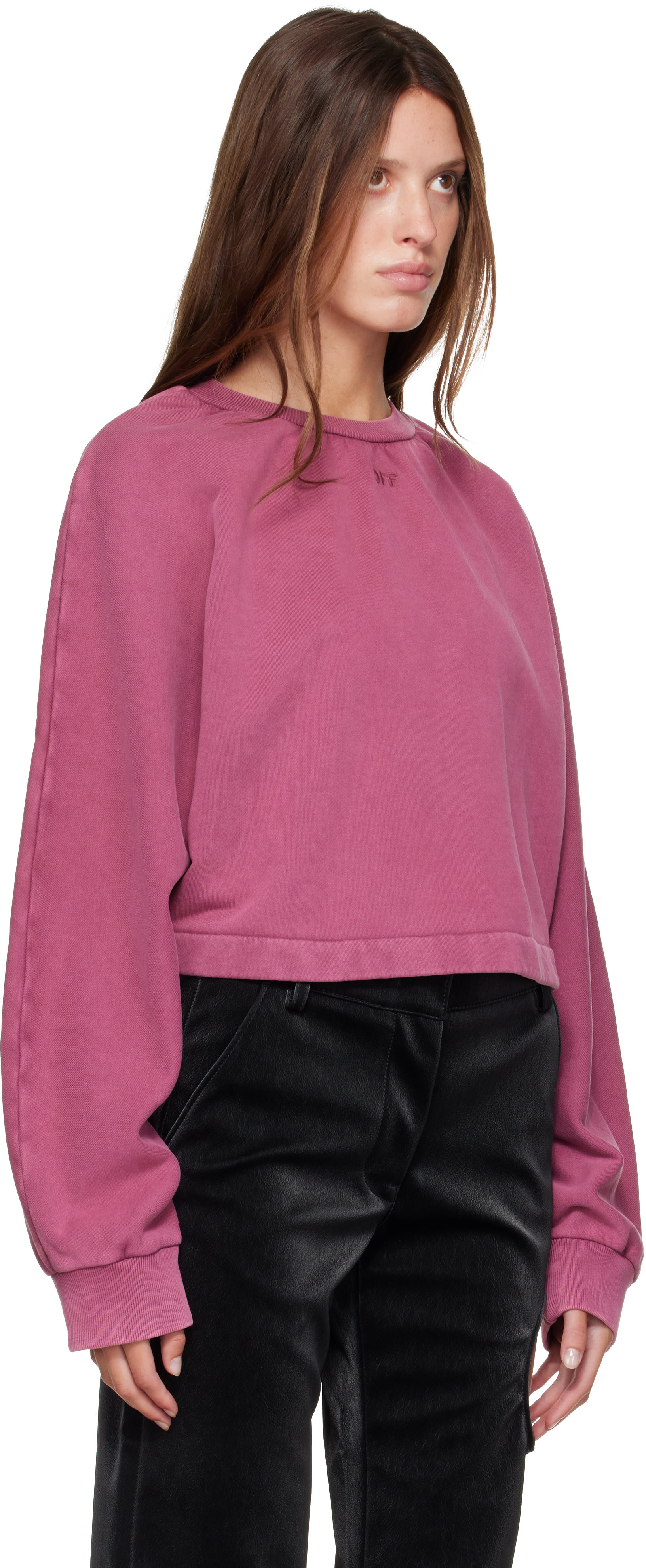 Off-White - Pull molletonné ample rose à col ras du cou et à logo