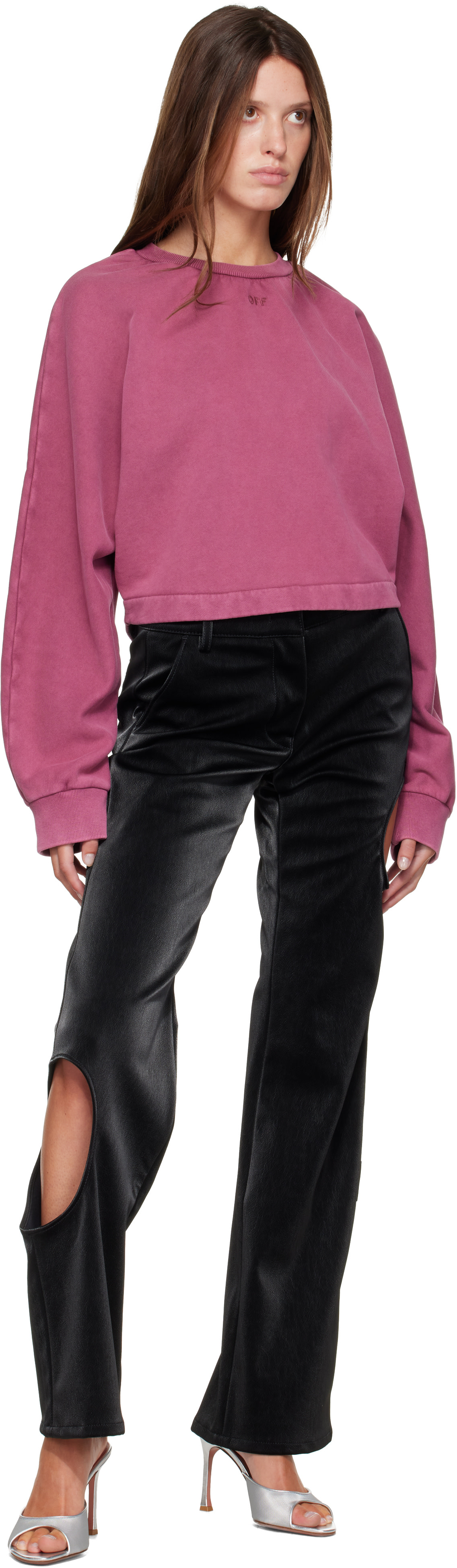 Off-White - Pull molletonné ample rose à col ras du cou et à logo