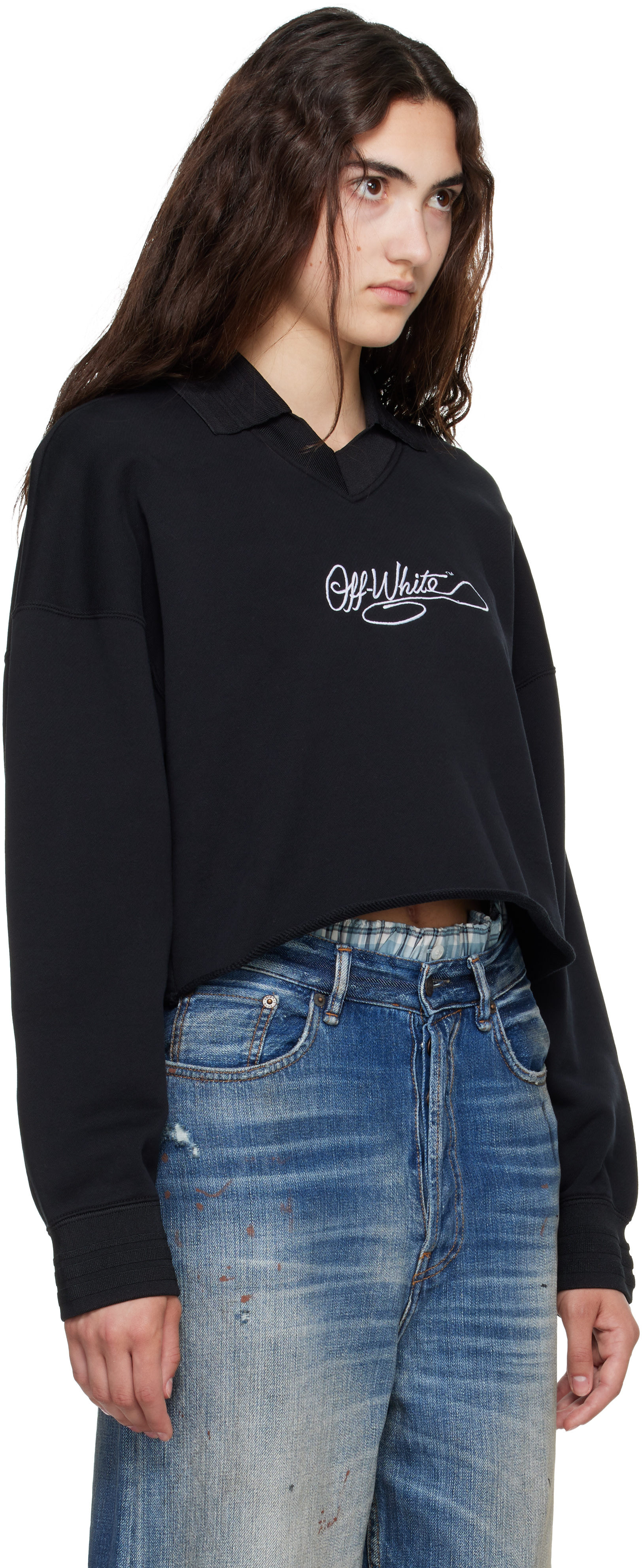 Off-White - Black Embroidered Script Crop Polo