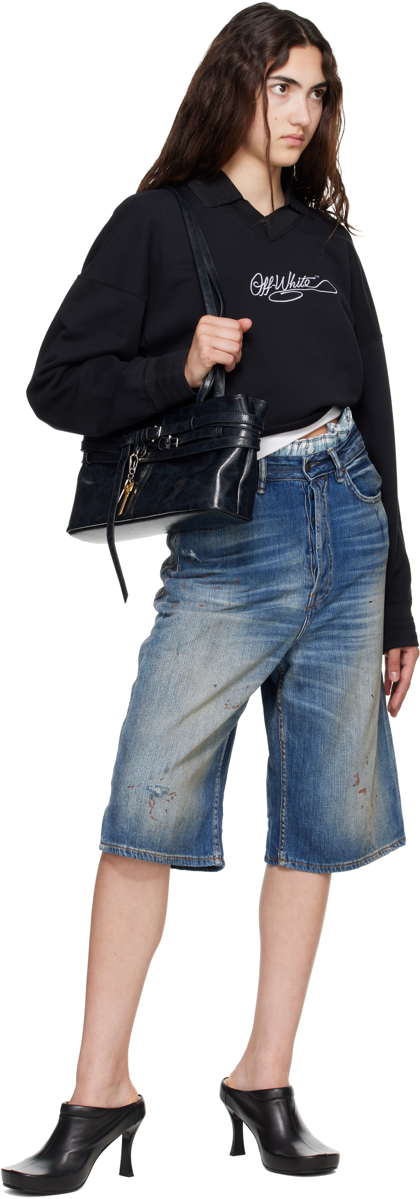 Off-White - Black Embroidered Script Crop Polo