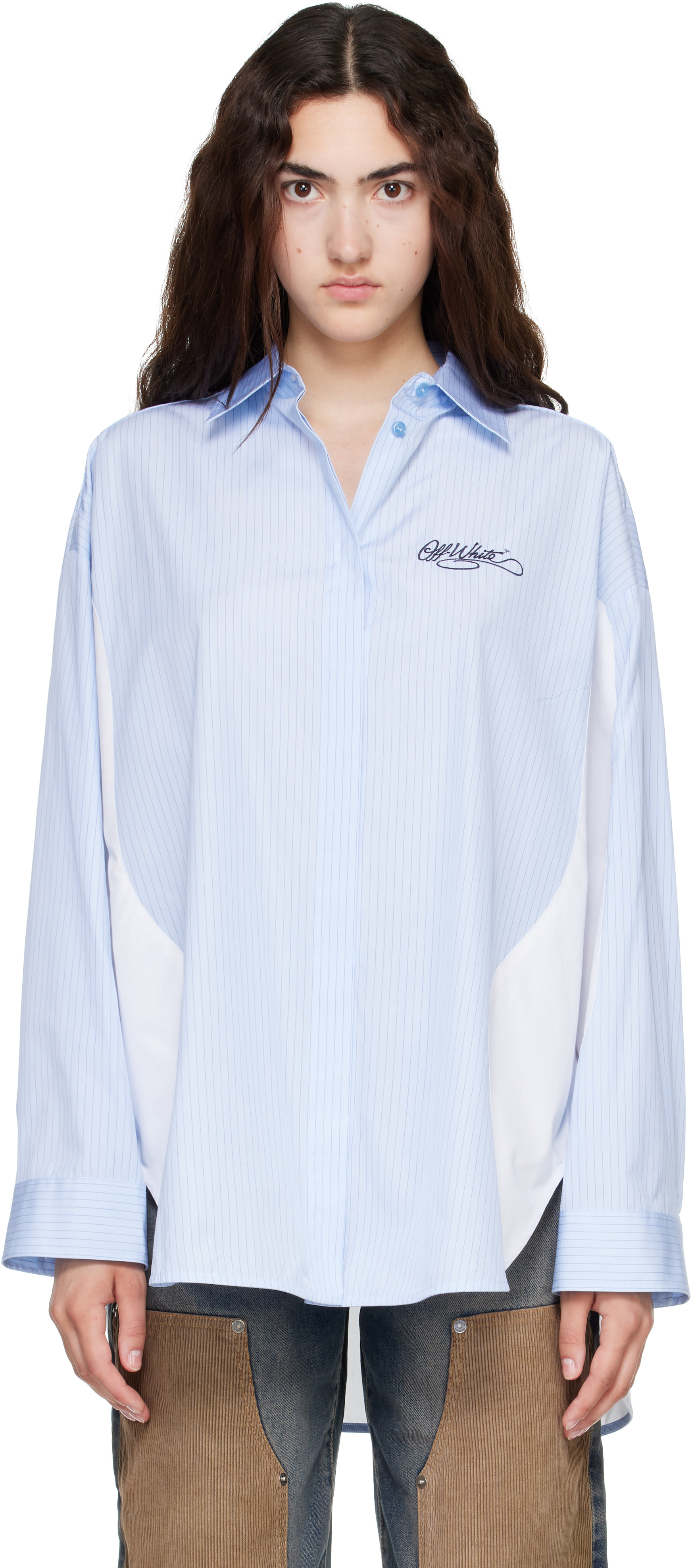 Off-White - Chemise Pop Lover bleu et blanc à rayures