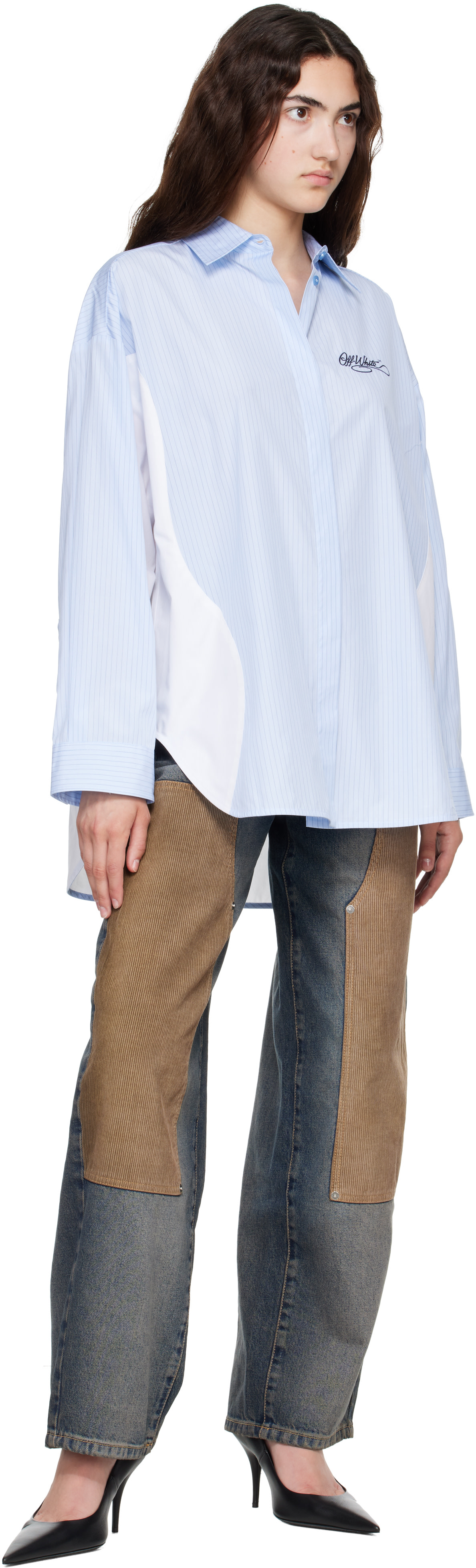 Off-White - Chemise Pop Lover bleu et blanc à rayures