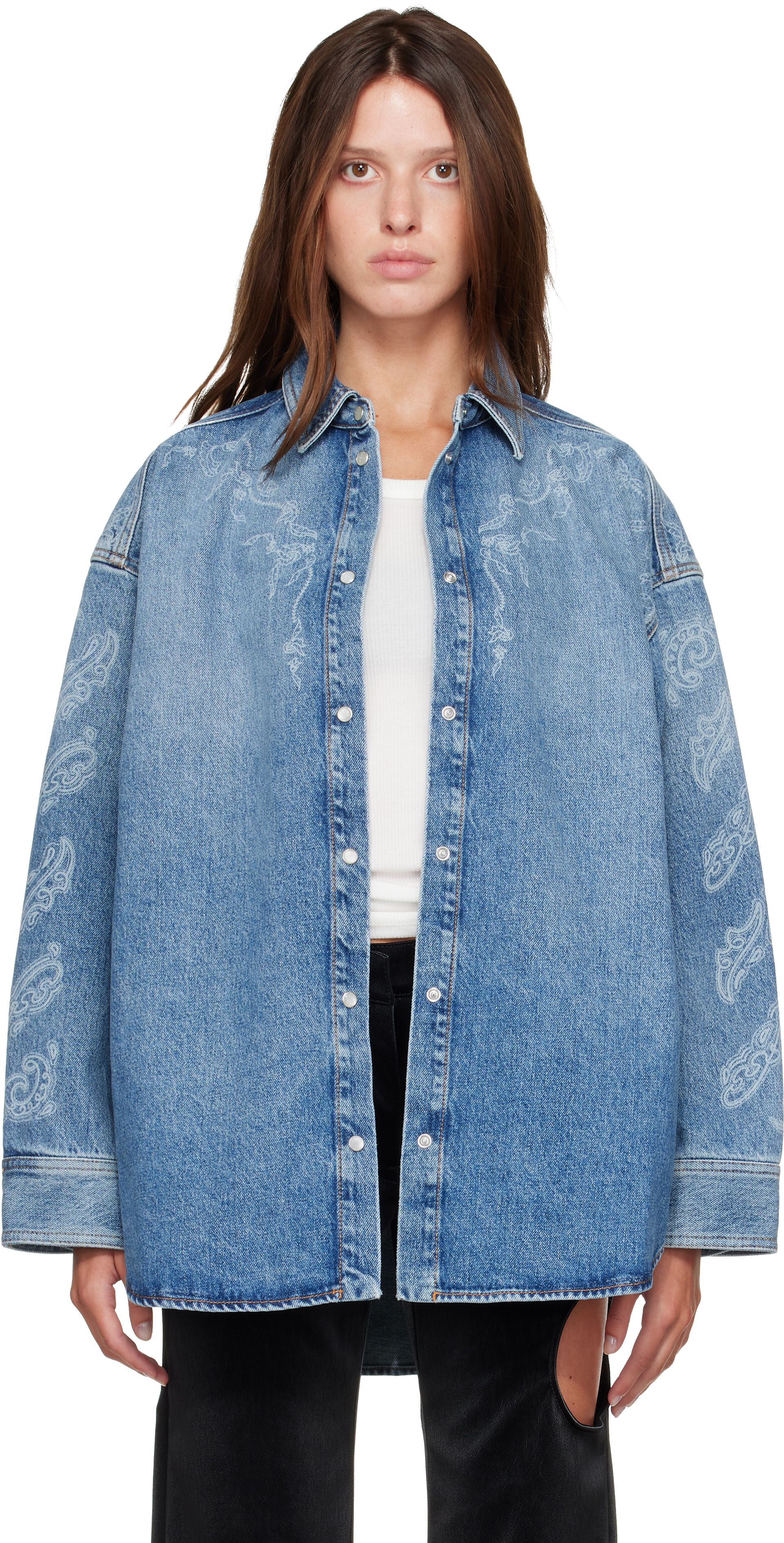 Off-White: Blue Paisley Lover Denim Shirt | SSENSE