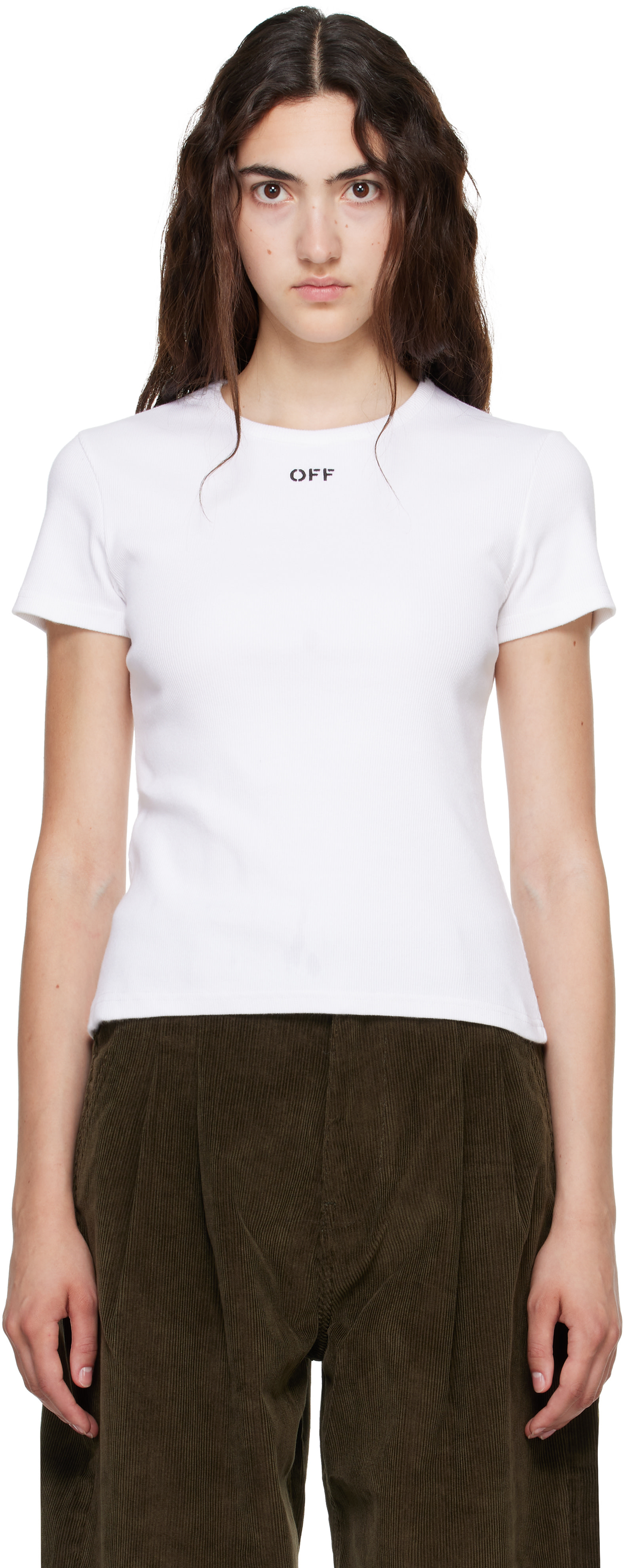 Off-White: ホワイト 'OFF' Stamp Rib Fitted Tシャツ | SSENSE 日本