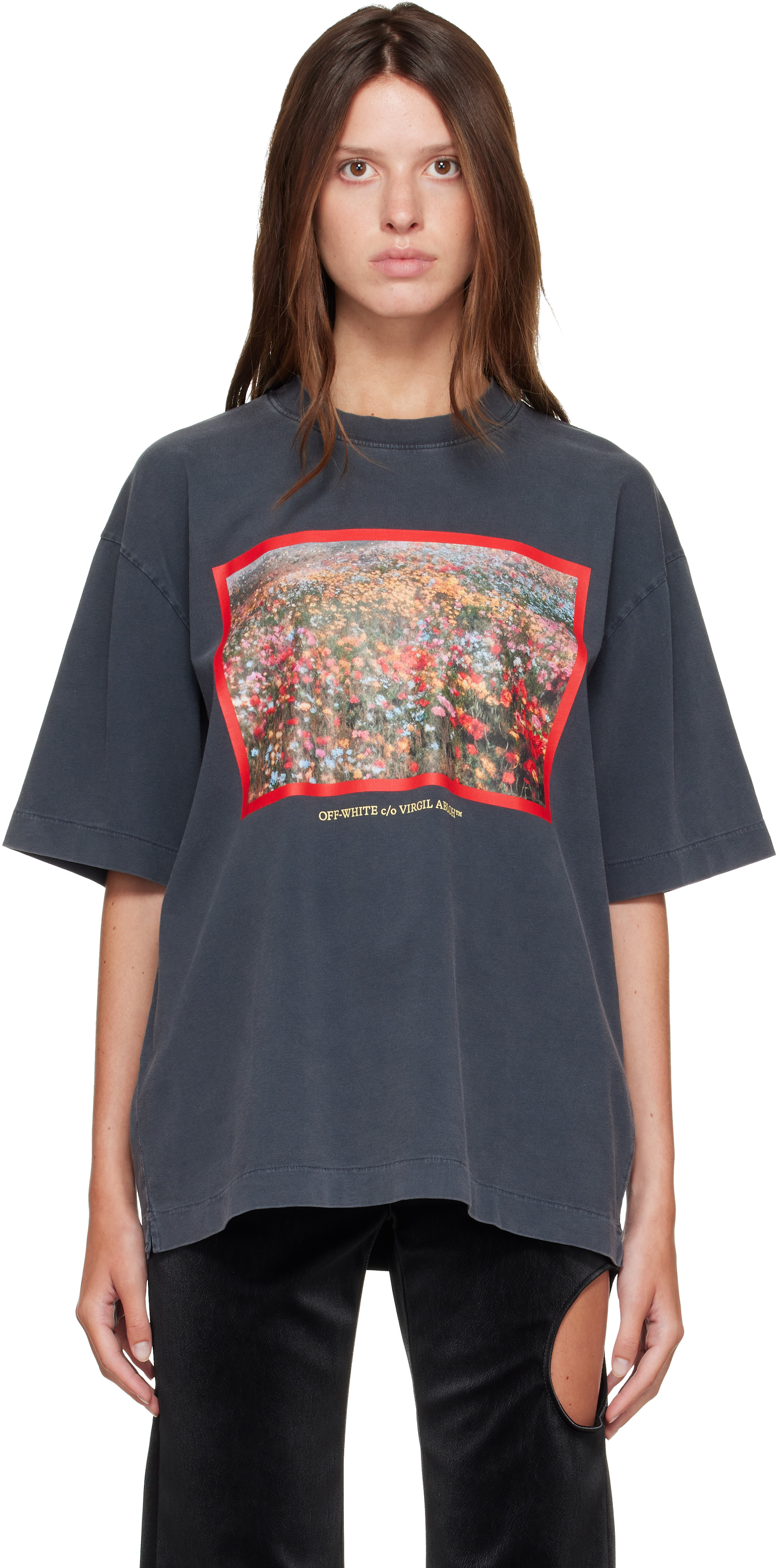 Off-White: Gray Flowers Field Skate T-shirt | SSENSE