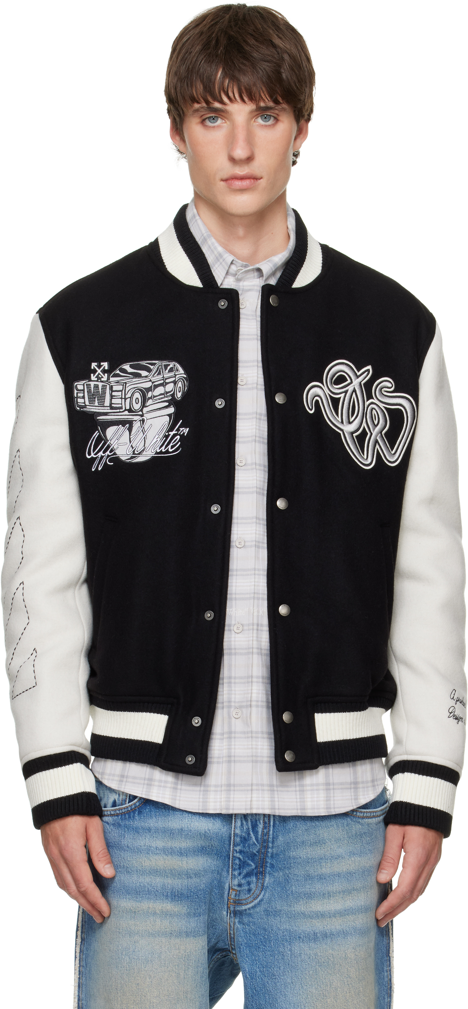 Off-White - Black Wool Regular Collage Varsity Jacket