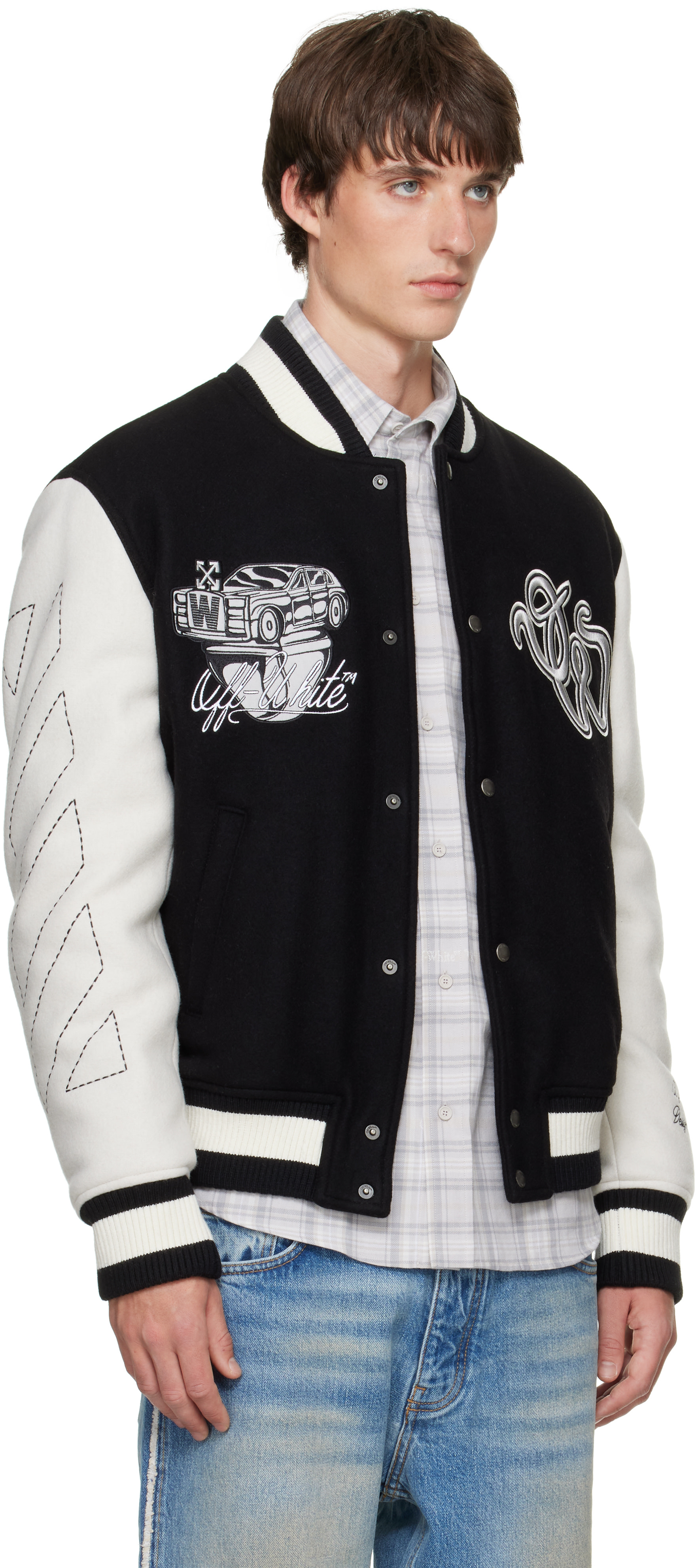 Off-White - Black Wool Regular Collage Varsity Jacket