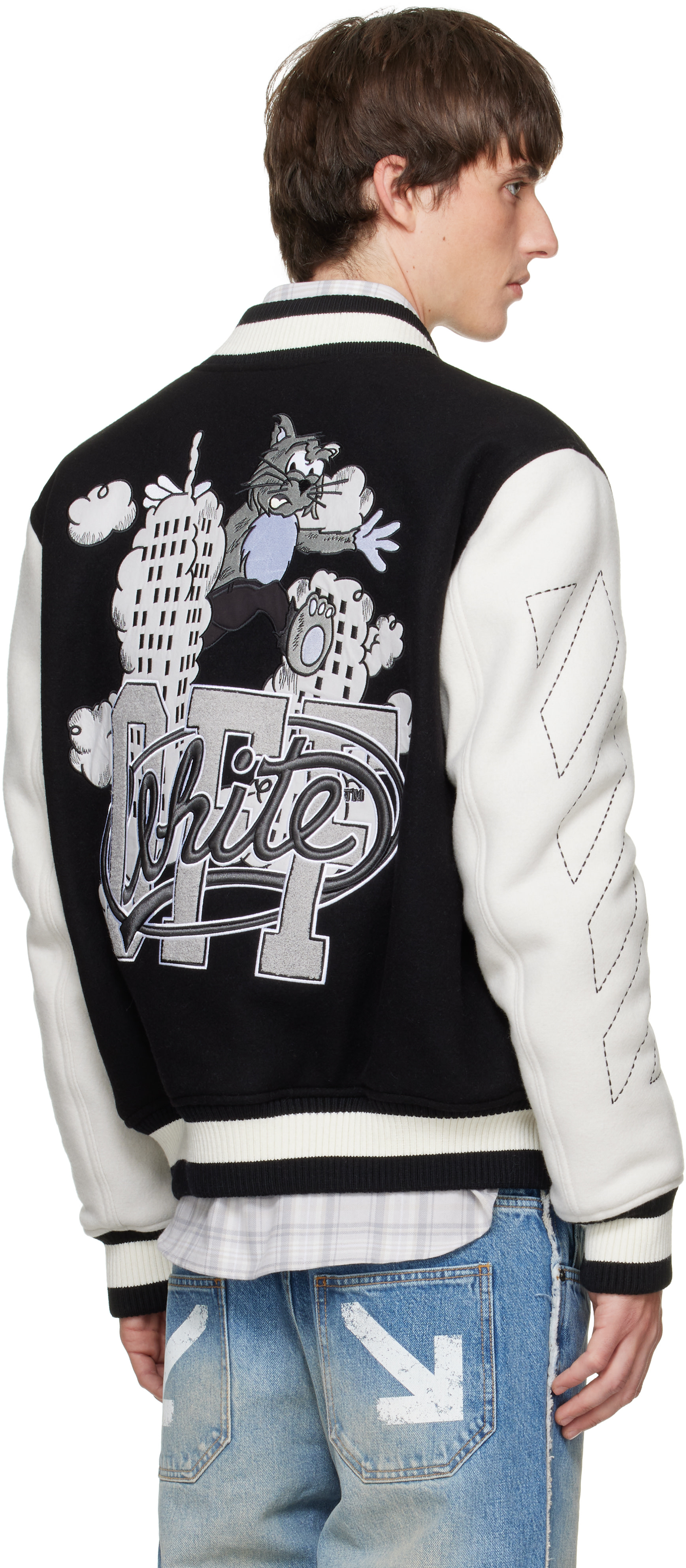 Off-White - Black Wool Regular Collage Varsity Jacket