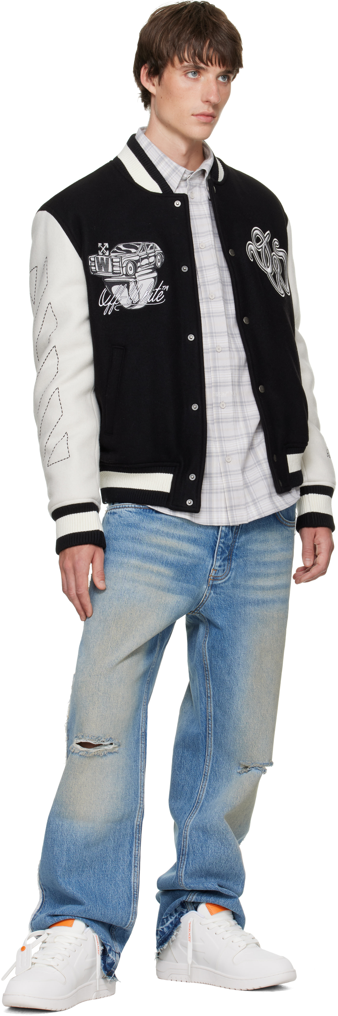 Off-White - Black Wool Regular Collage Varsity Jacket