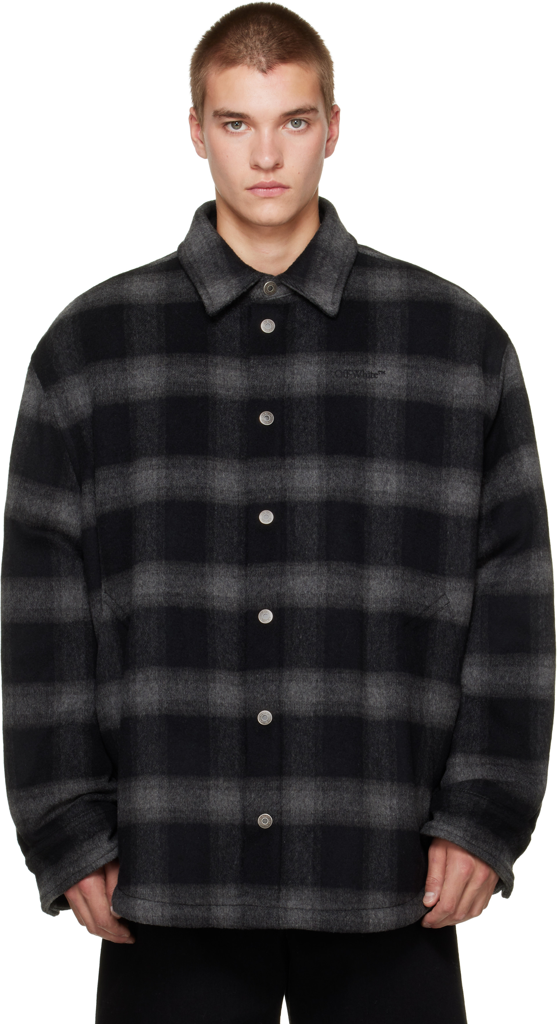 Off-White - Black Flannel Wool Padded Overshirt Jacket