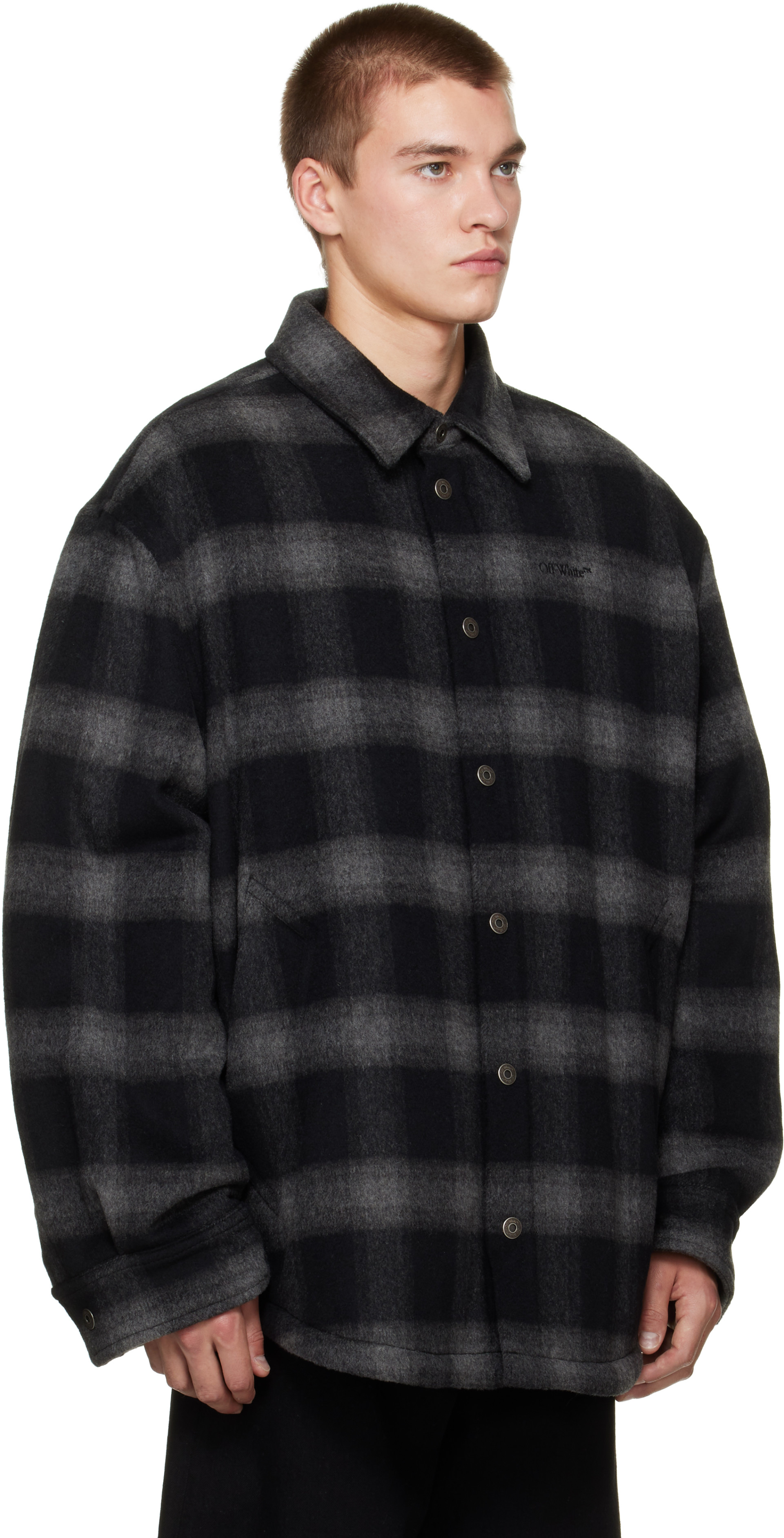 Off-White - Black Flannel Wool Padded Overshirt Jacket