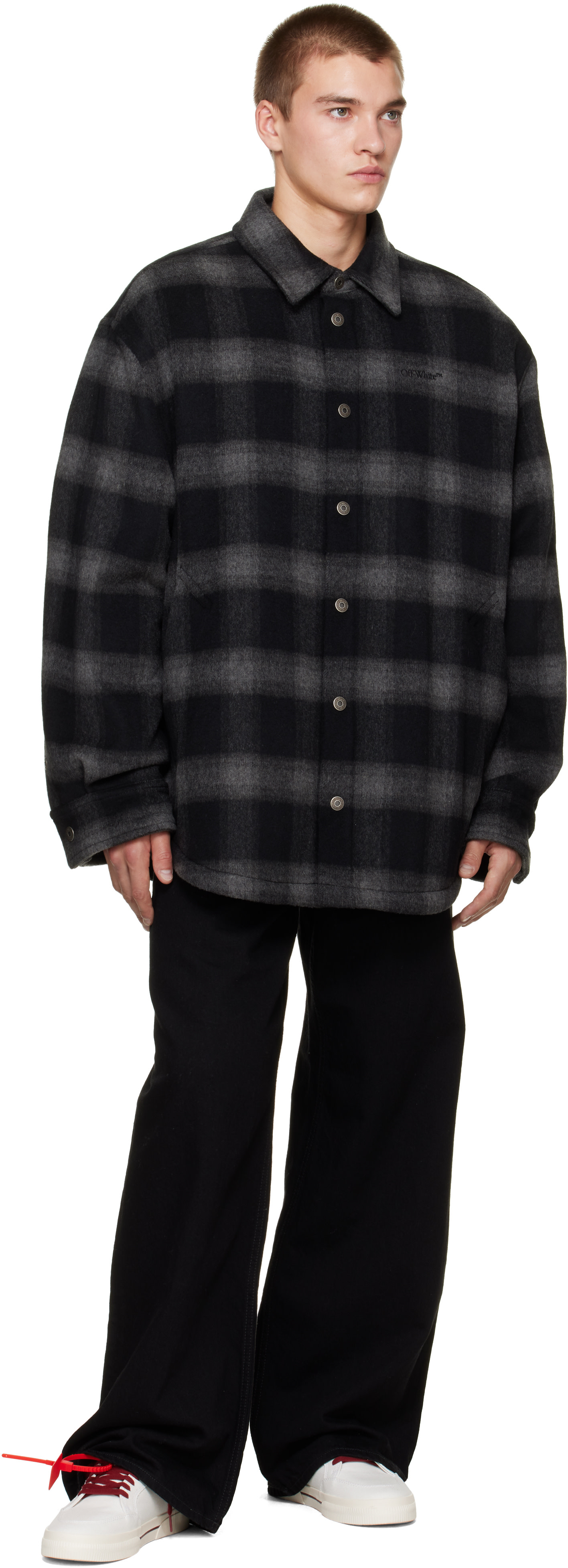 Off-White - Black Flannel Wool Padded Overshirt Jacket