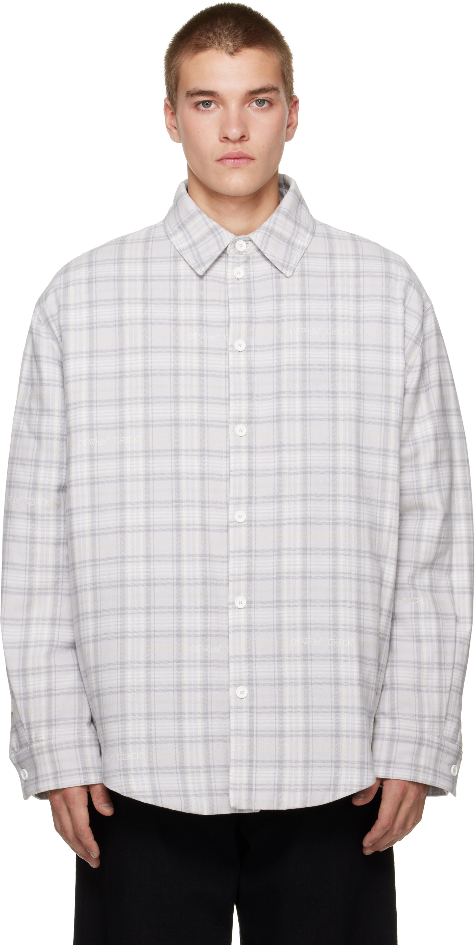 Off-White - Gray Check Flannel Padded Overshirt Jacket