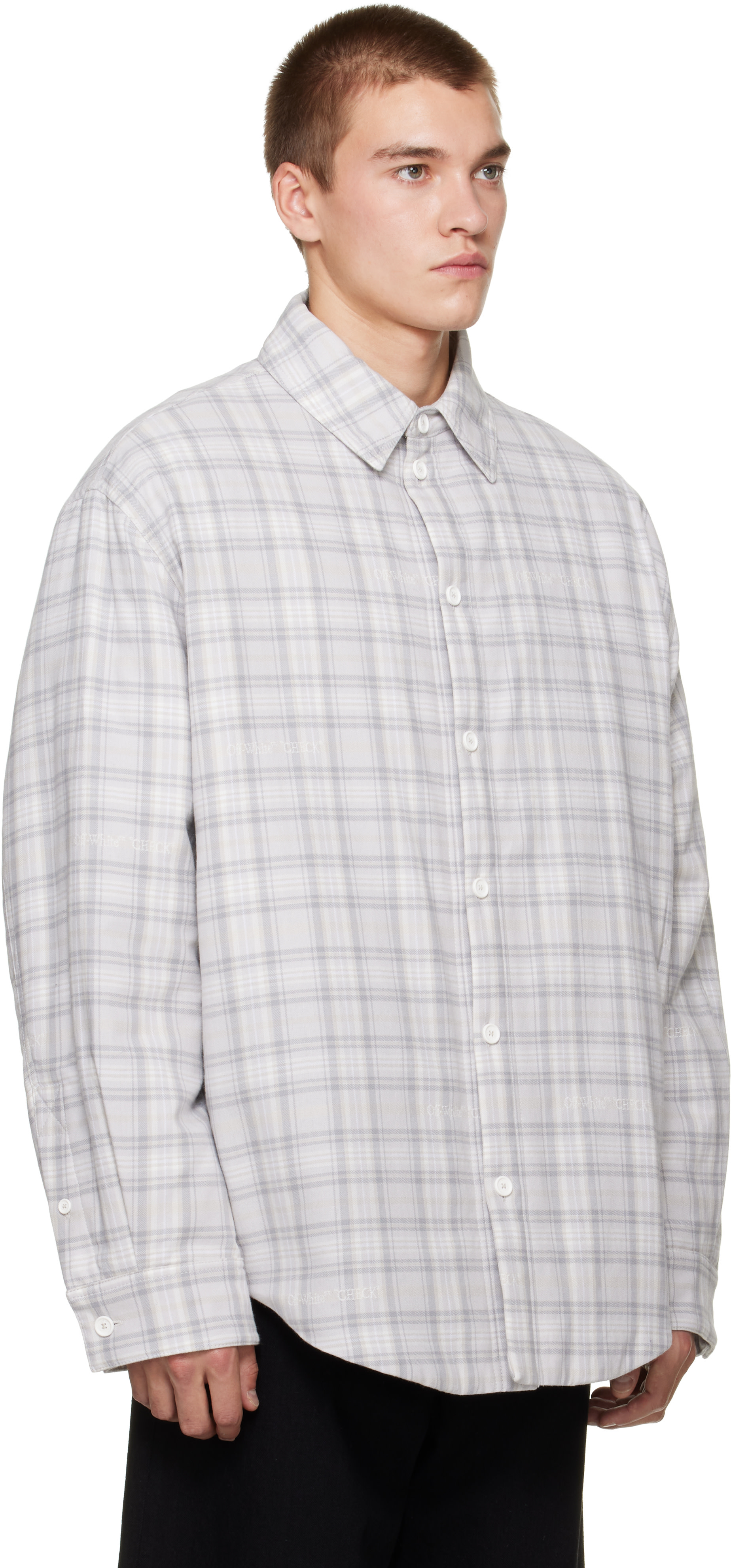 Off-White - Gray Check Flannel Padded Overshirt Jacket