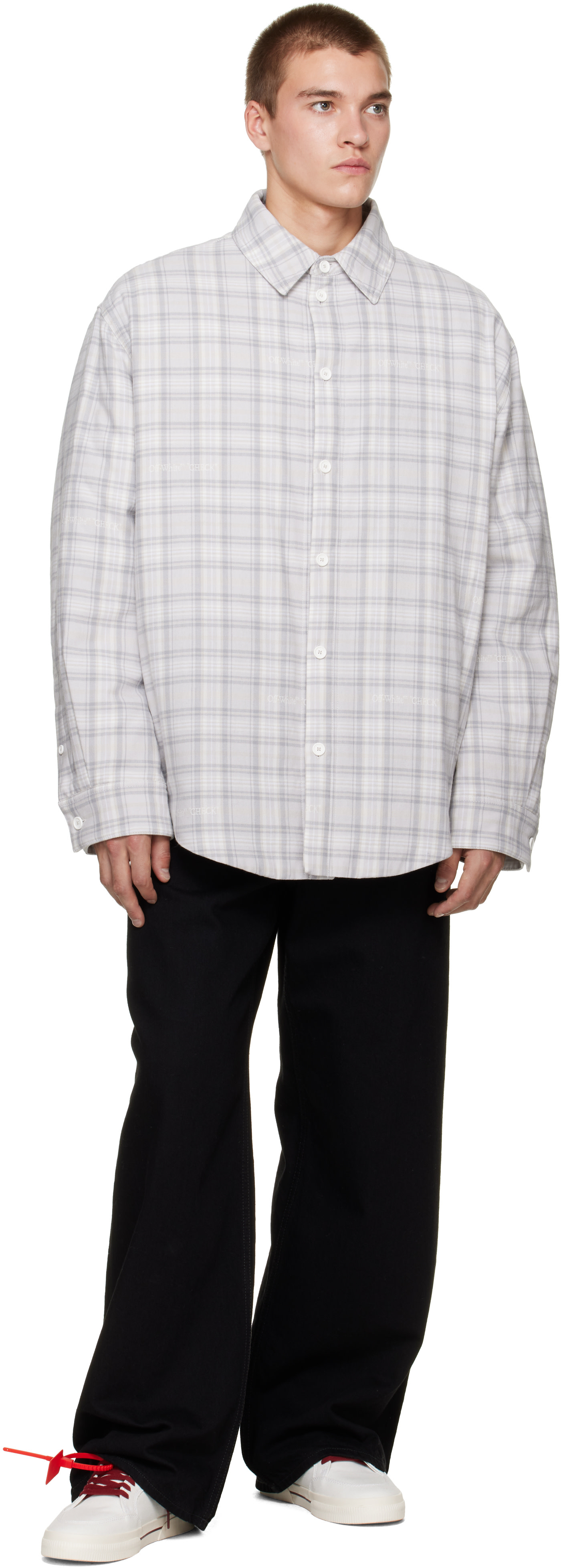 Off-White - Gray Check Flannel Padded Overshirt Jacket