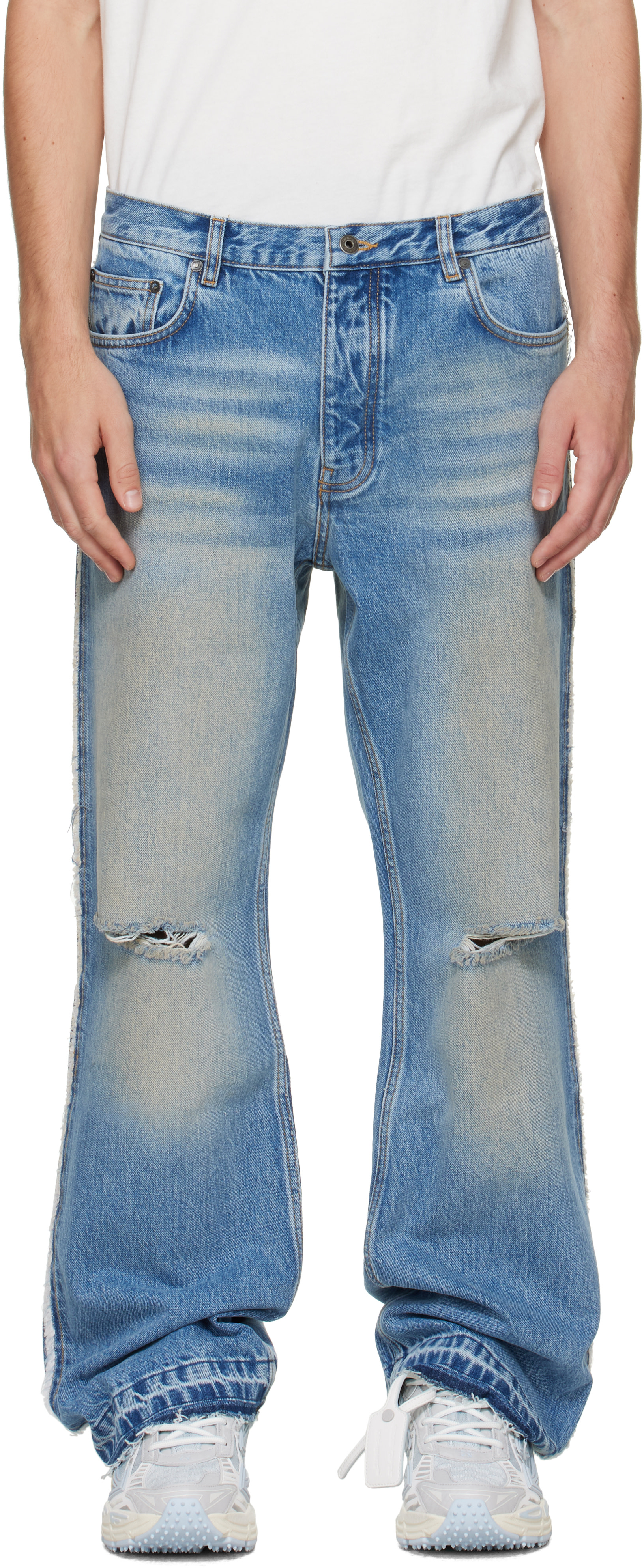 Off-White - Jean ajusté décontracté bleu à flèches et à déchirures