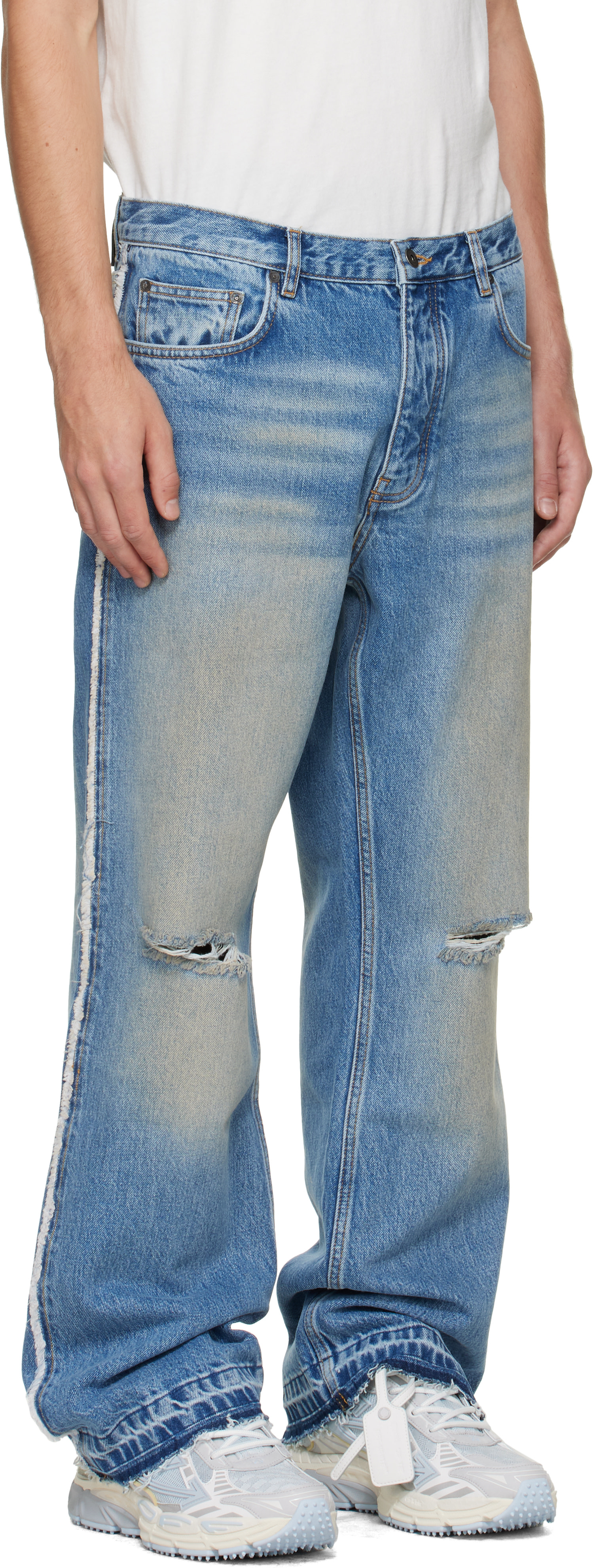 Off-White - Jean ajusté décontracté bleu à flèches et à déchirures