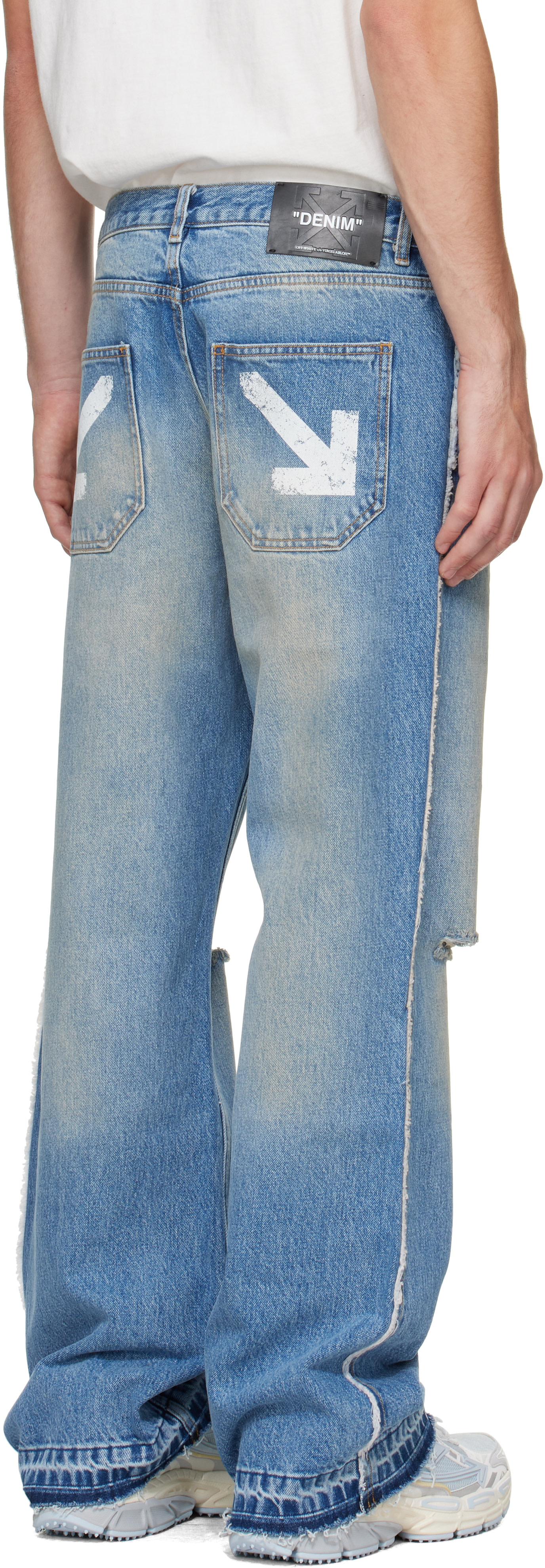 Off-White - Blue Half Arrow Ripped Slim Relax Jeans