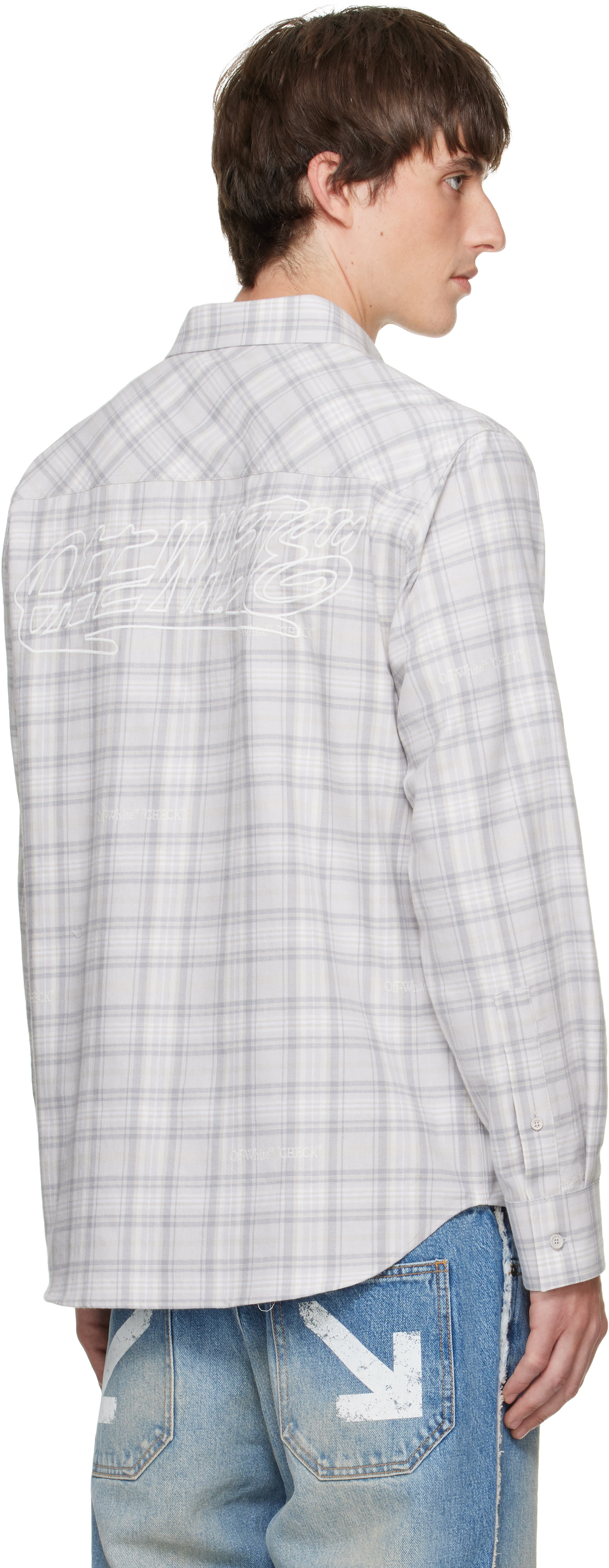 Off-White - Gray Handstyle Logo Check Flannel Shirt