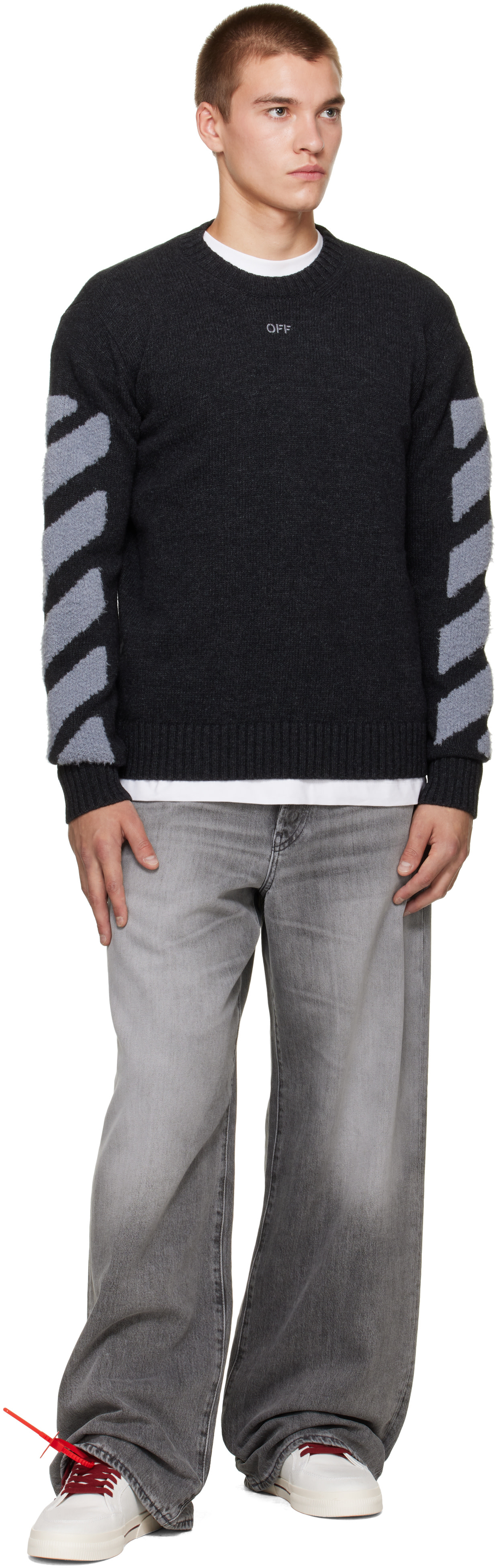 Off-White グレー セーター グラフィックプリント Off-White: グレー Diag ファジーニット クルーネックセーター