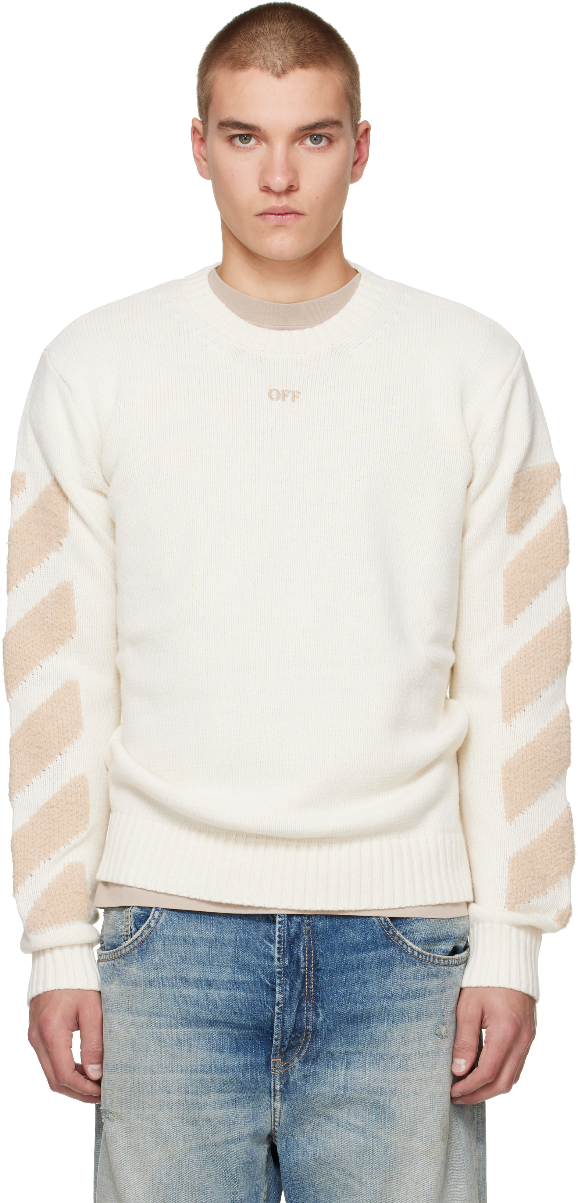Off-White: オフホワイト Diagonals ファジーニット クルーネック