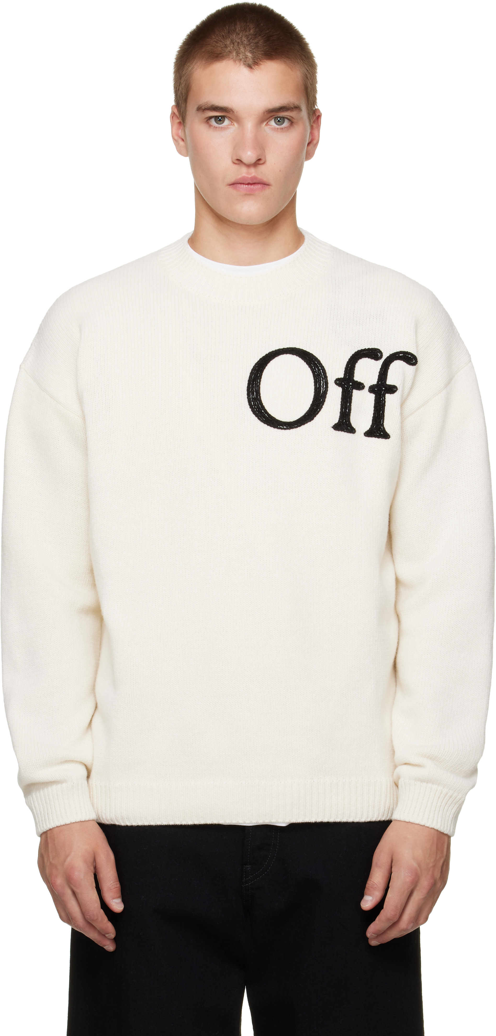 Off-White - Pull blanc cassé à logo Bookish Shared et à col ras du cou
