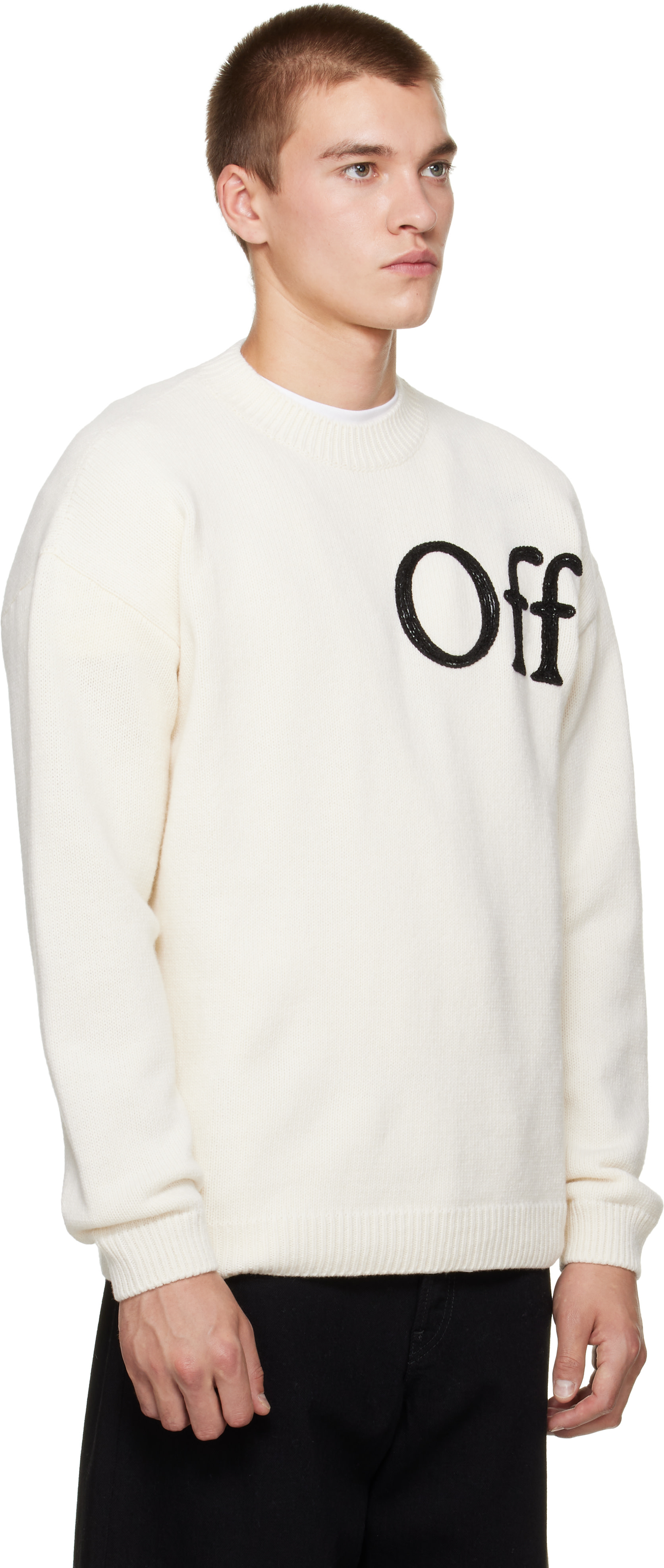 Off-White - Pull blanc cassé à logo Bookish Shared et à col ras du cou