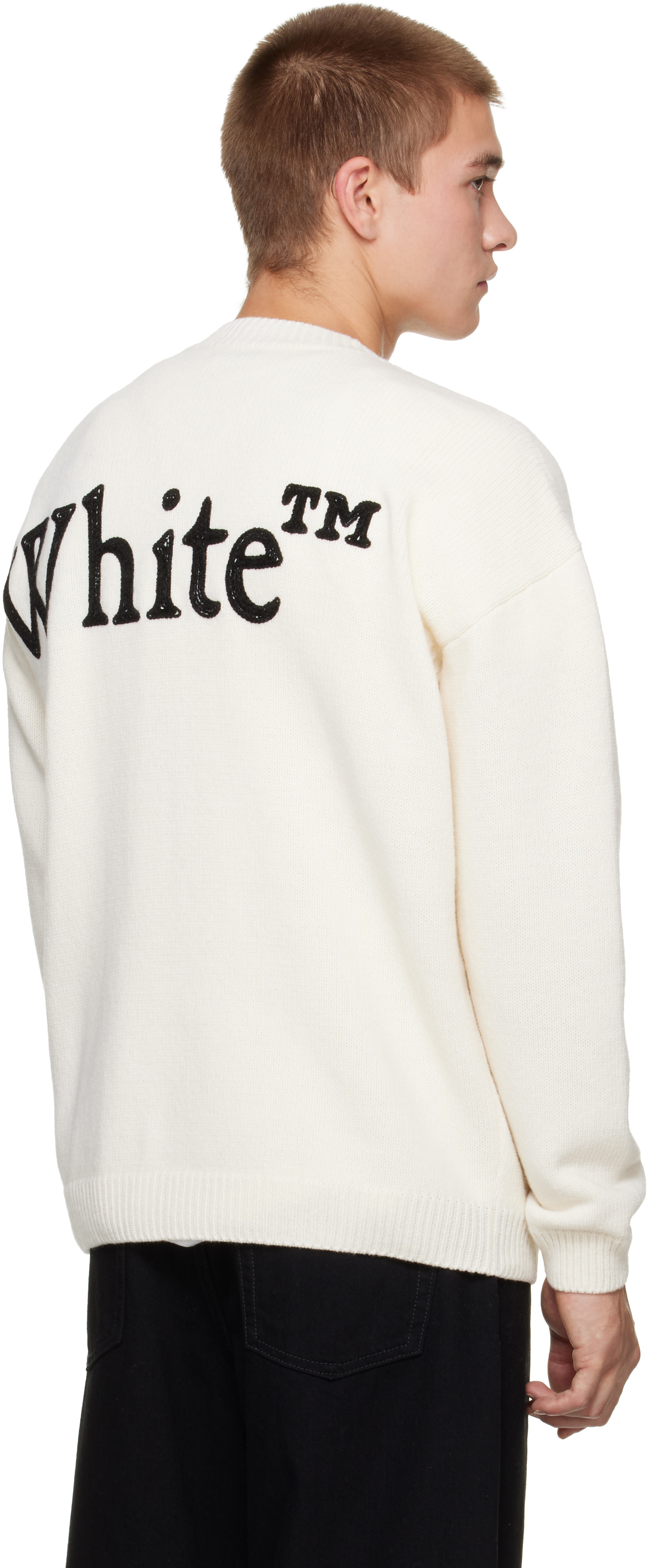 Off-White - Pull blanc cassé à logo Bookish Shared et à col ras du cou
