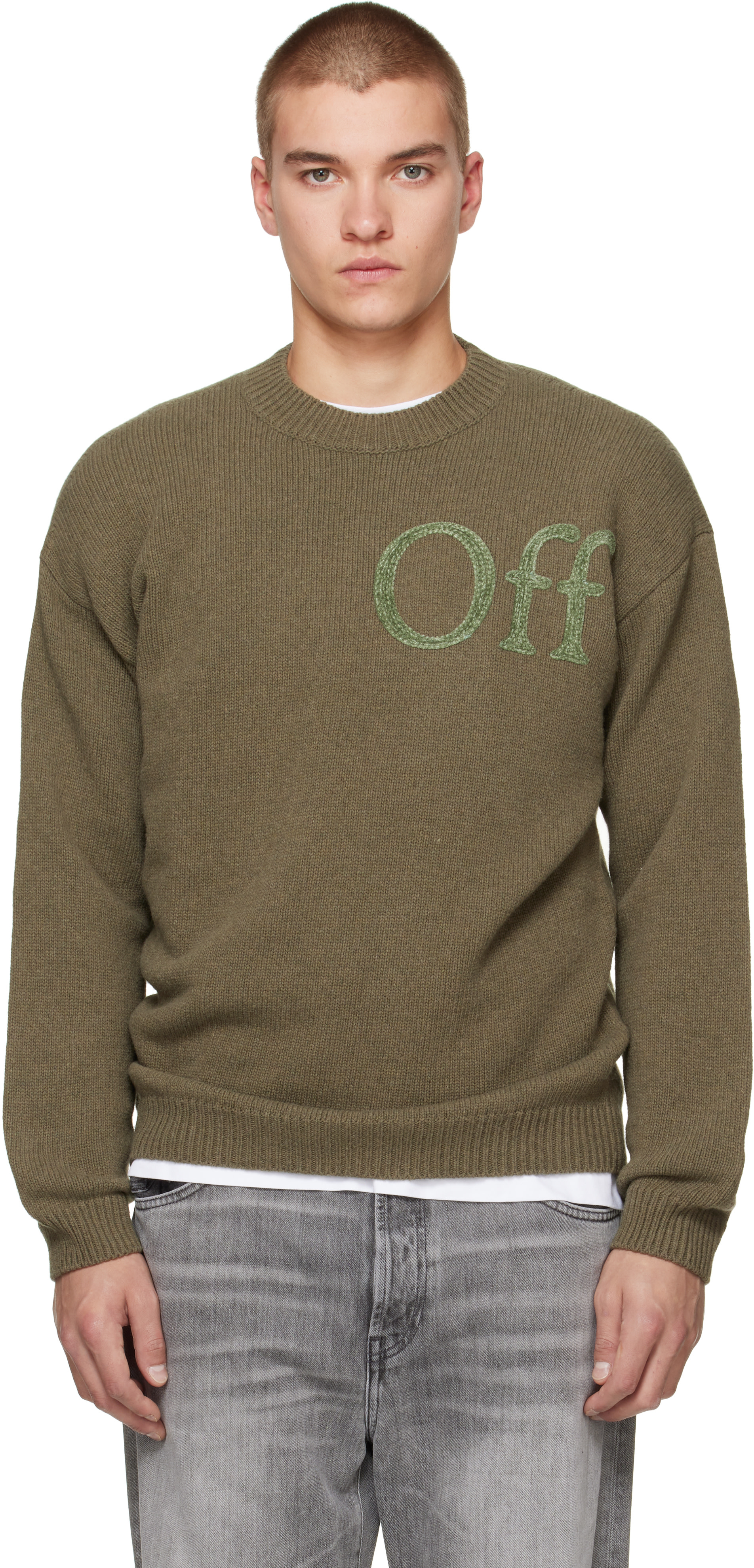 Off-White - カーキ Bookish Shared Knit クルーネックセーター