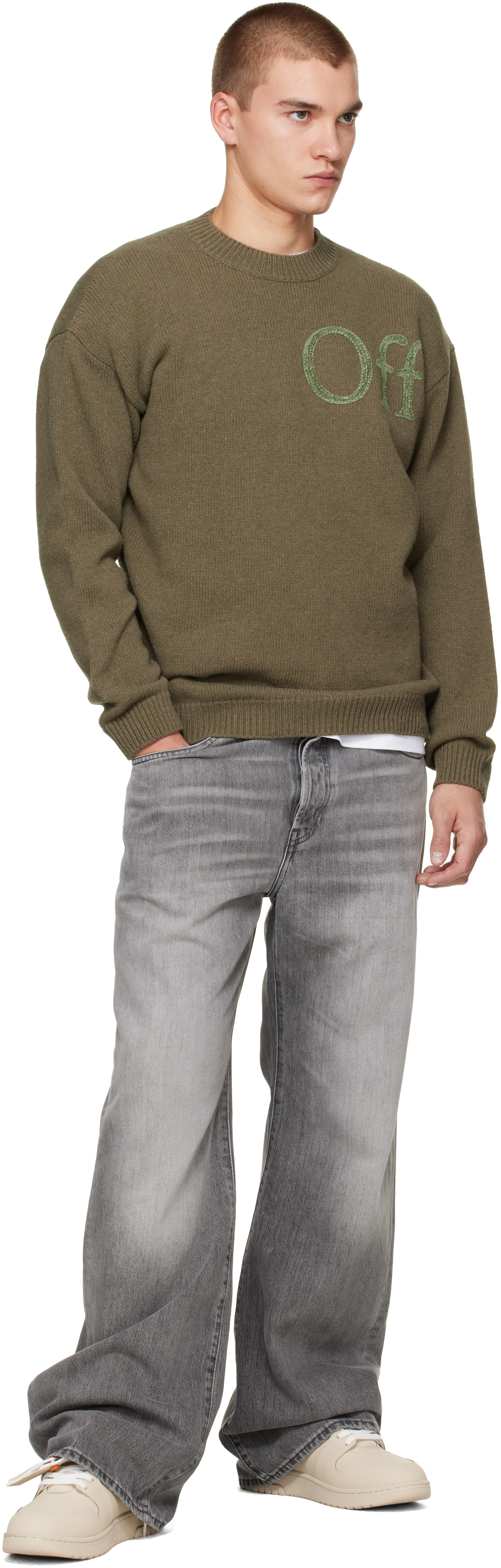 Off-White - カーキ Bookish Shared Knit クルーネックセーター