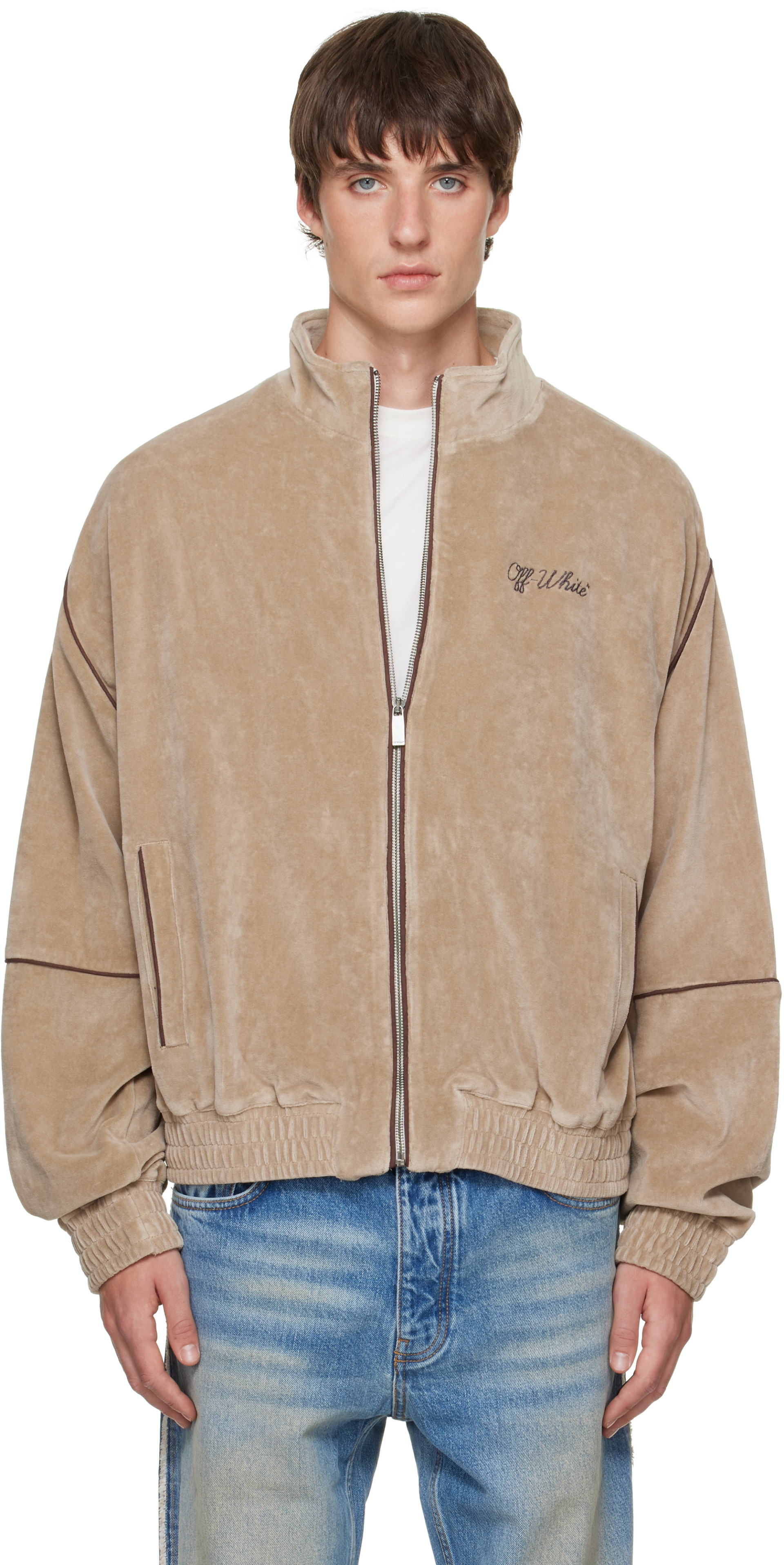 Off-White - Beige Script Logo Lounge Relax Track Jacket