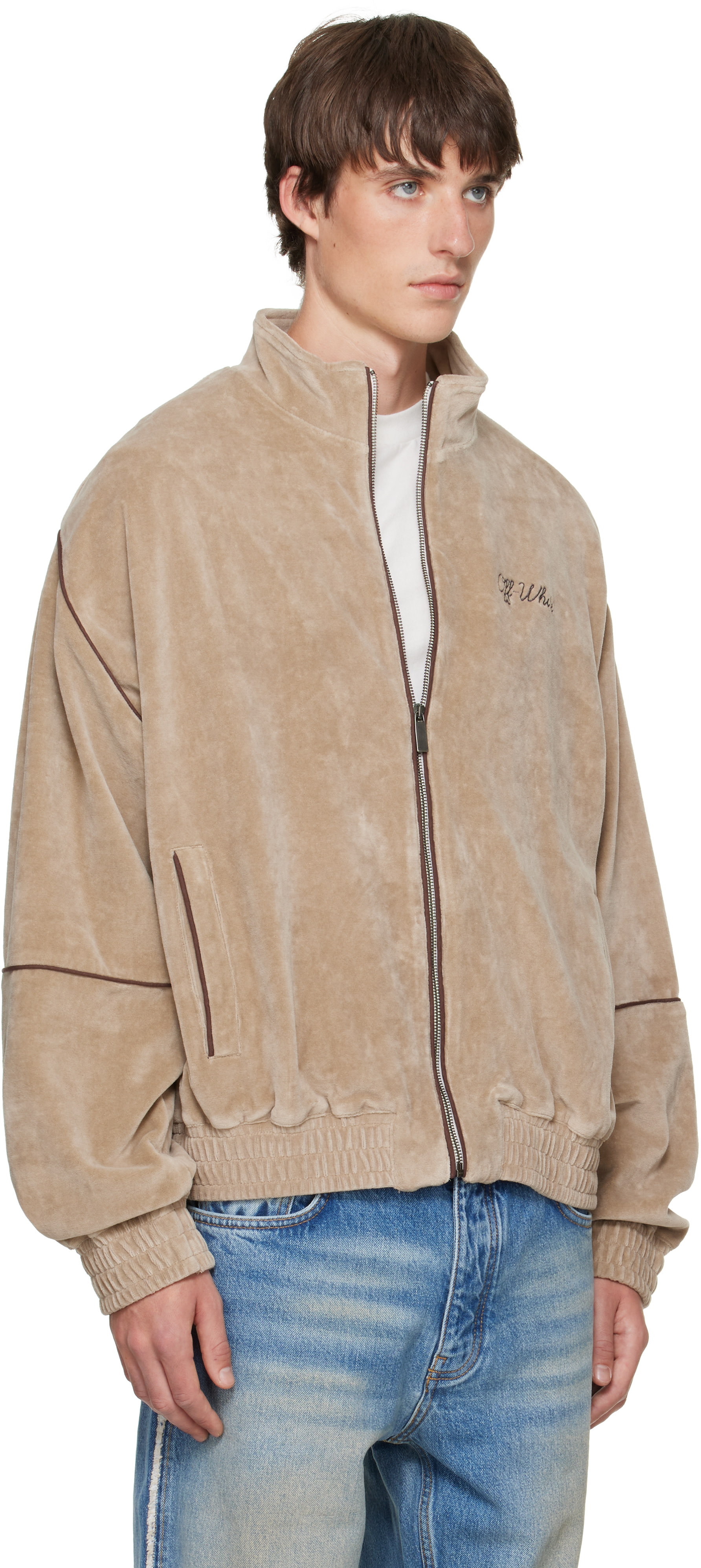 Off-White - Beige Script Logo Lounge Relax Track Jacket