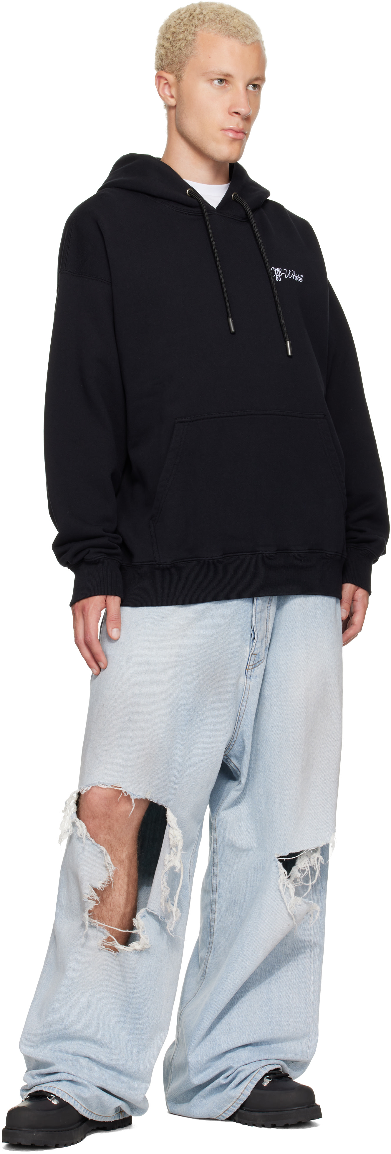 Off-White - Pull de planchiste à capuche noir à logo brodé