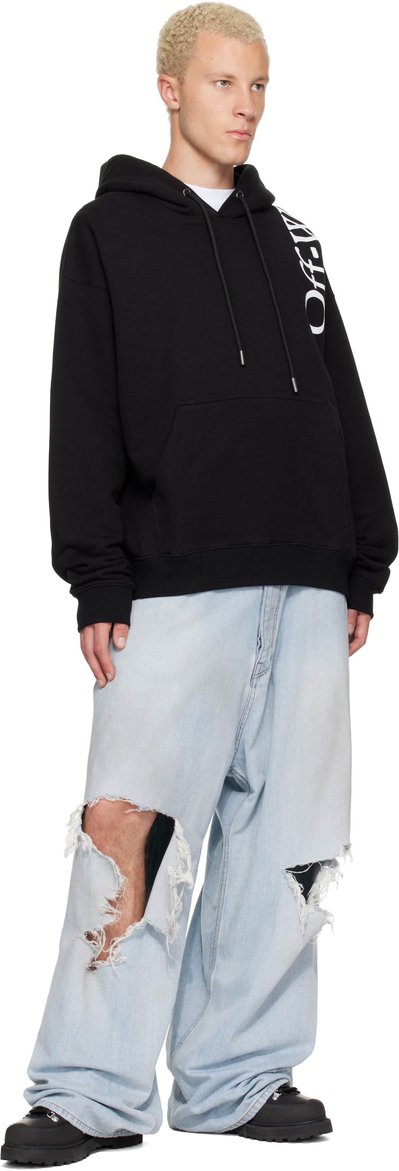 Off-White - Pull de planchiste à capuche noir à logo vertical
