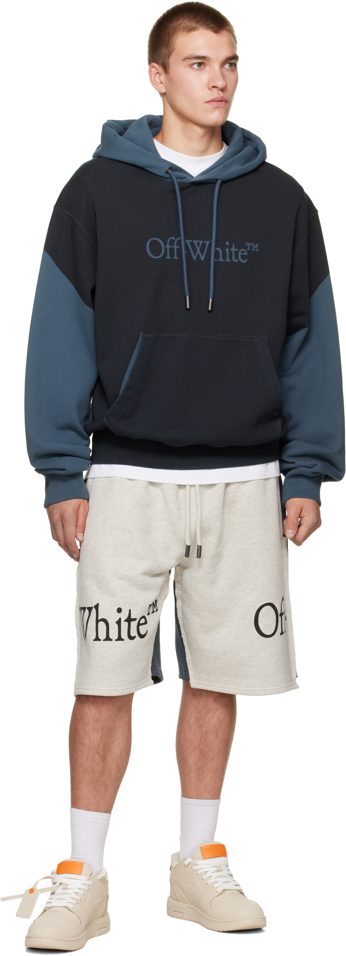 Off-White - Pull à capuche bleu à logo surdimensionné