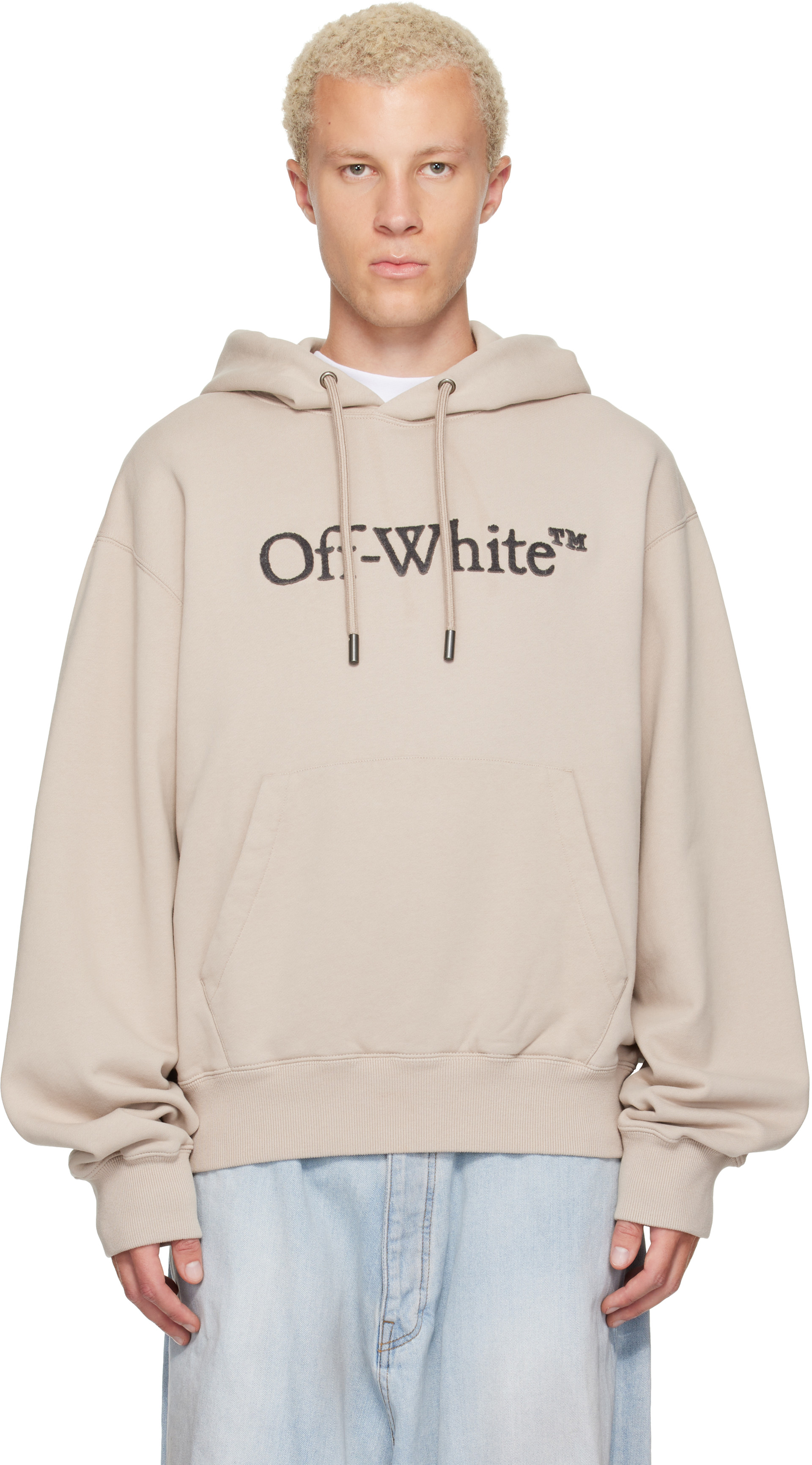 Off-White - Pull à capuche beige à logo surdimensionné