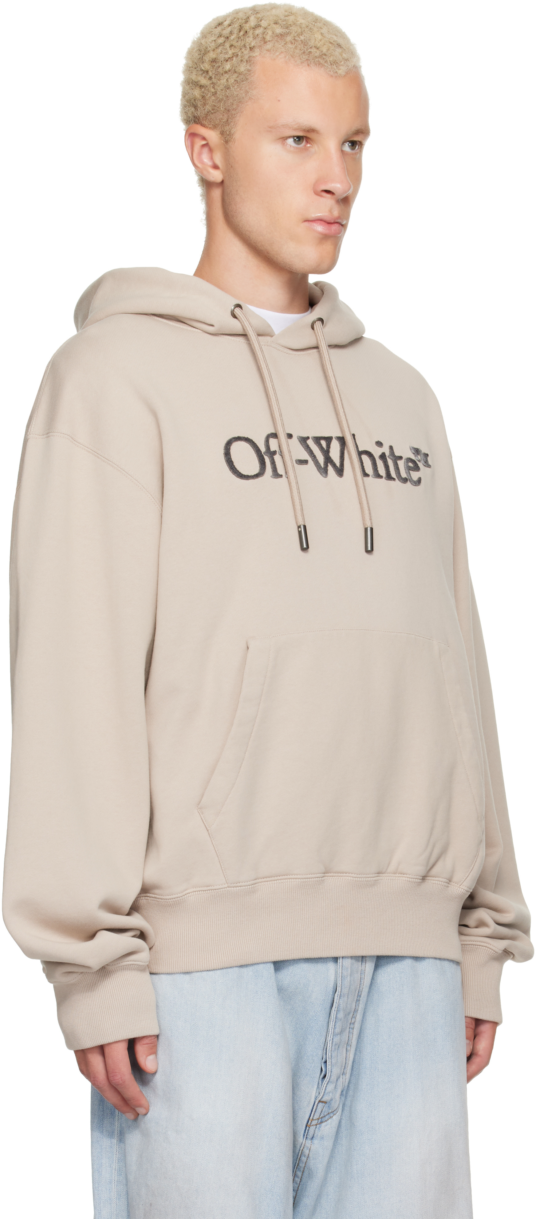 Off-White - Pull à capuche beige à logo surdimensionné