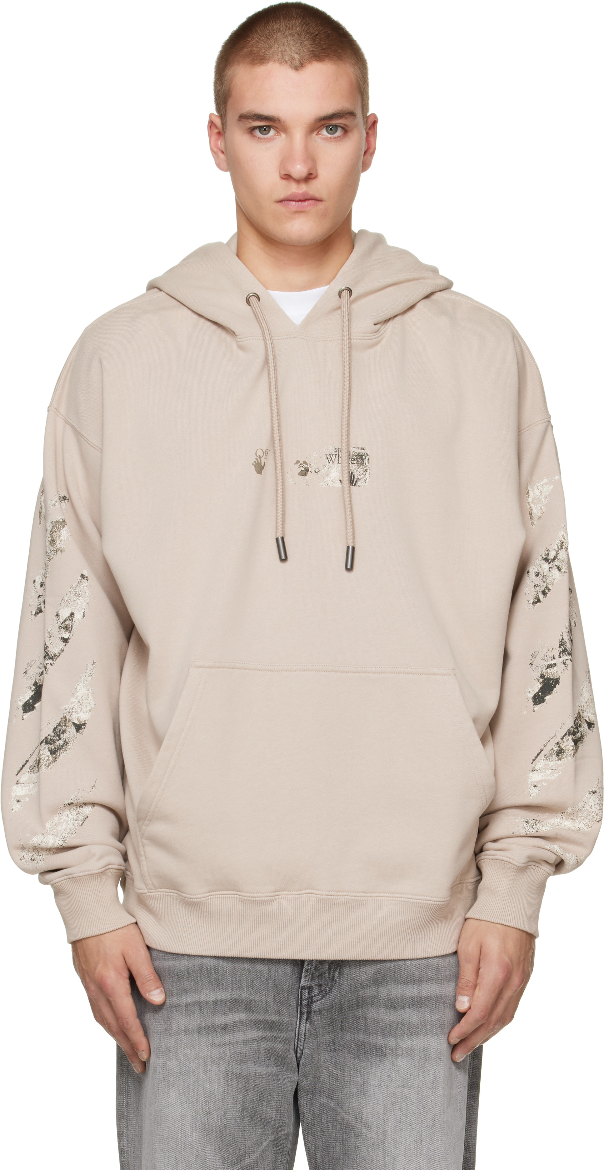 Off-White - Pull de planchiste à capuche brun à quatre flèches