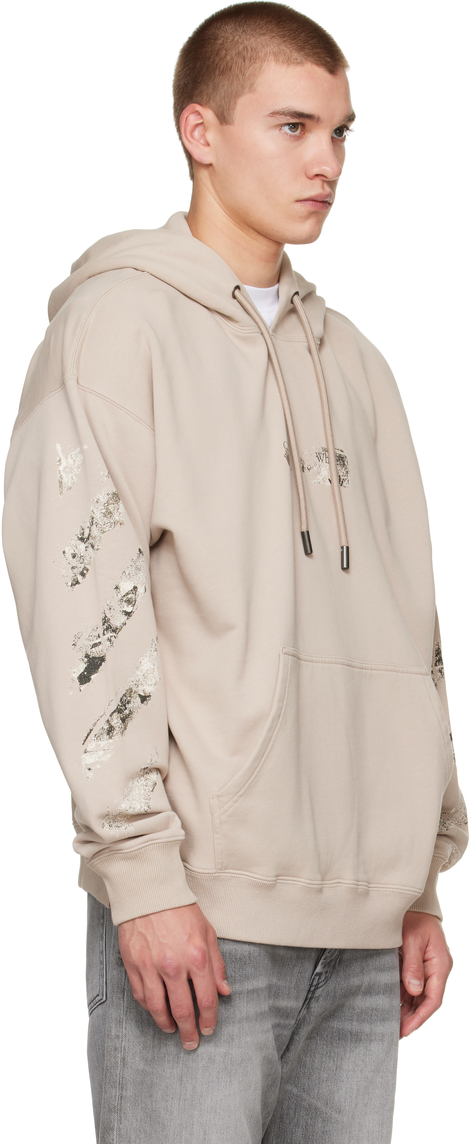 Off-White - Pull de planchiste à capuche brun à quatre flèches