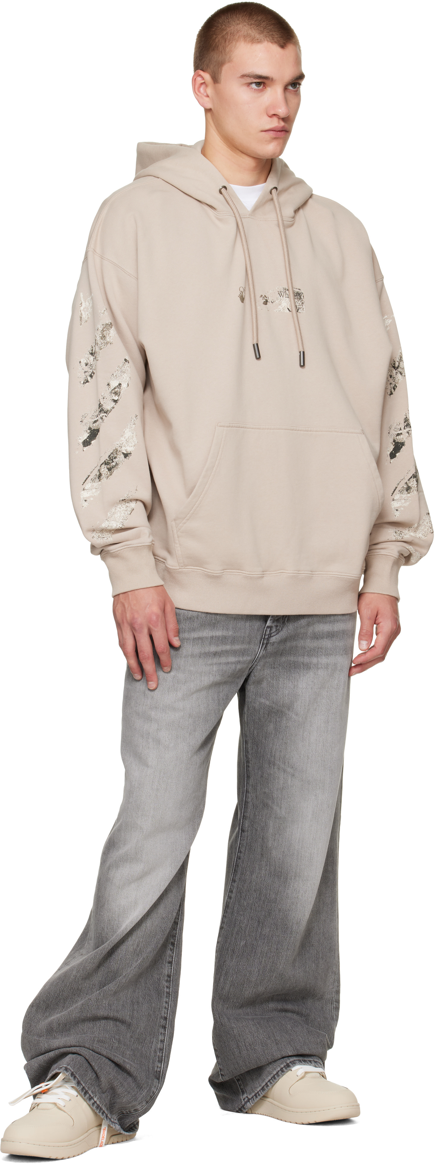 Off-White - Pull de planchiste à capuche brun à quatre flèches