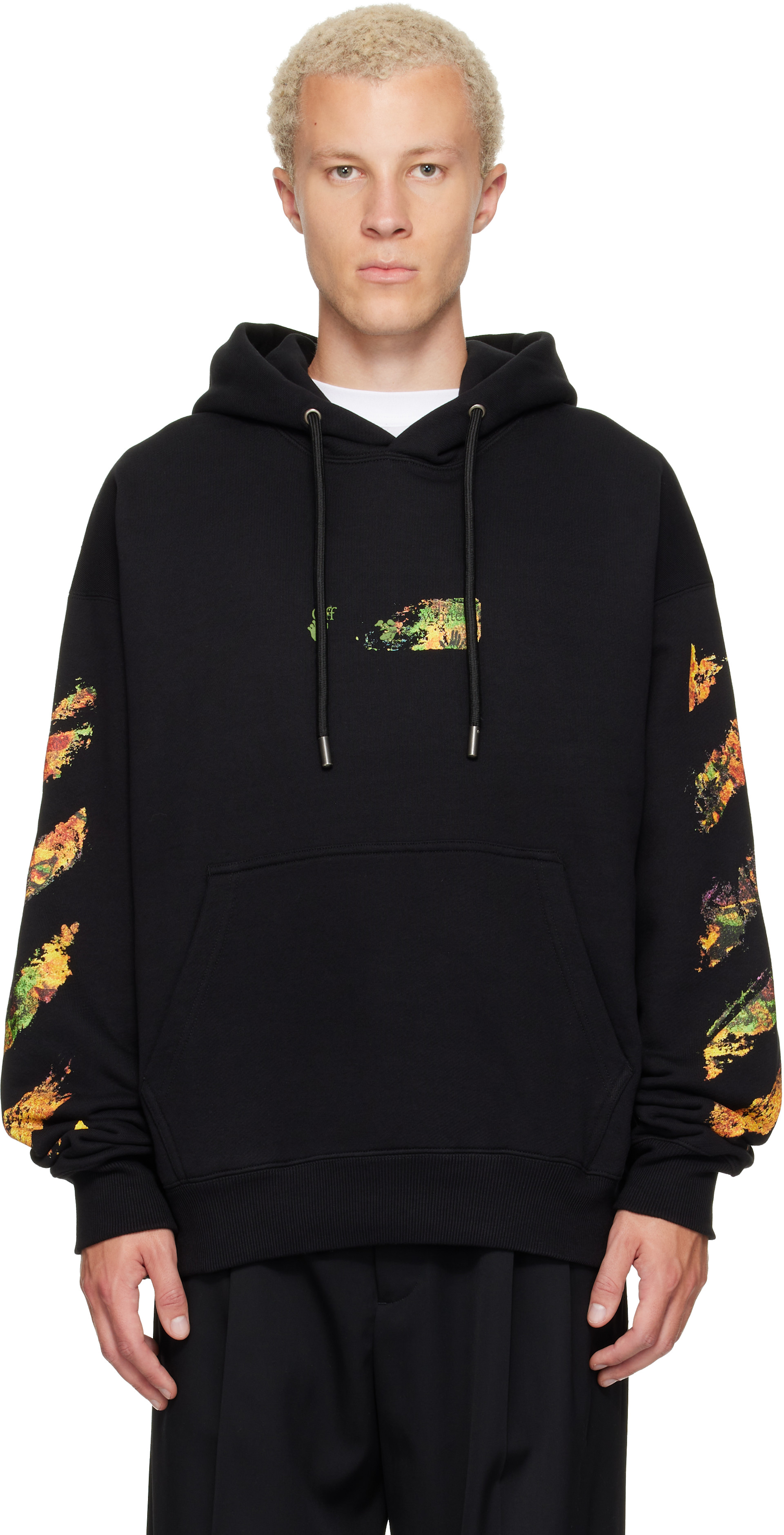 Off-White - Pull de planchiste à capuche noir à quatre flèches