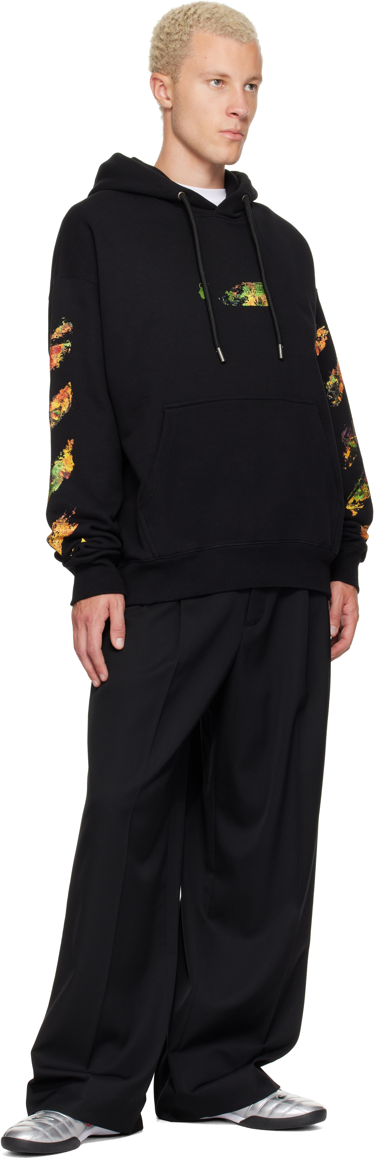 Off-White - Pull de planchiste à capuche noir à quatre flèches