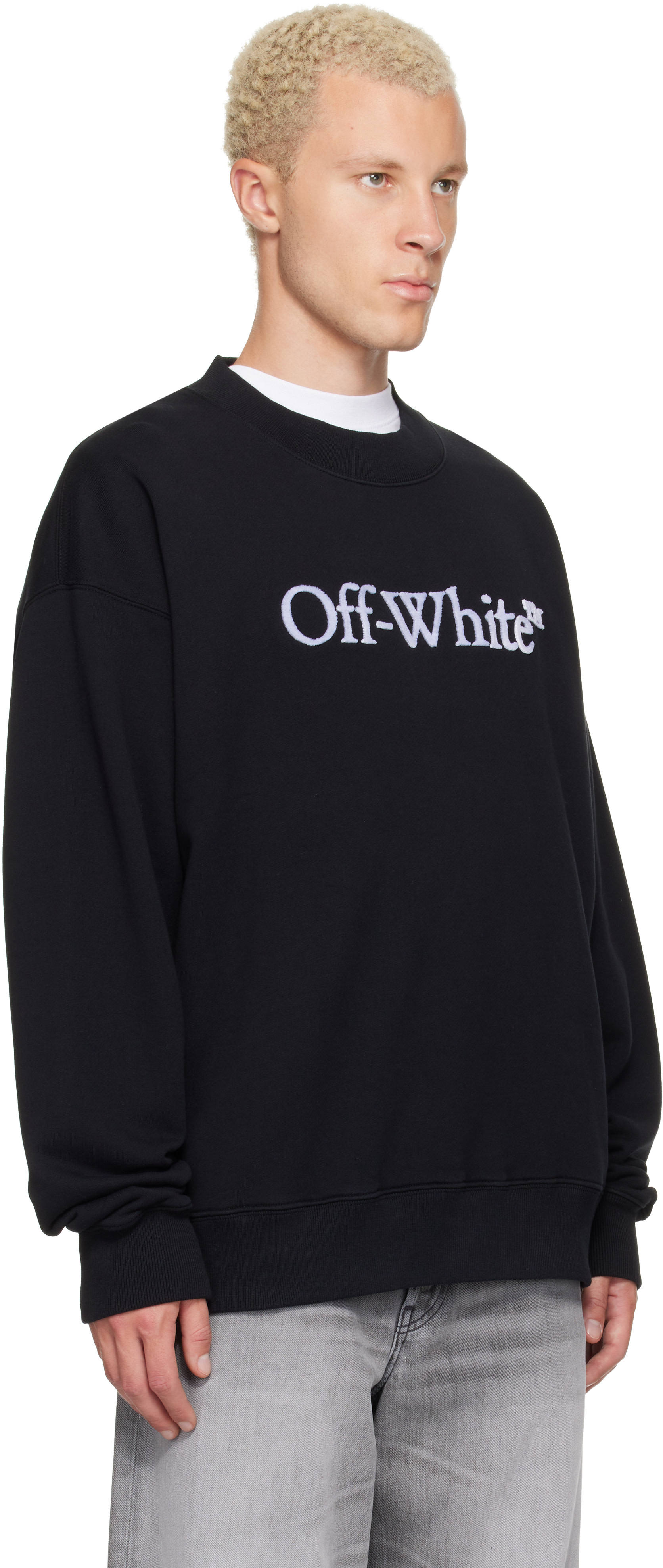 Off-White - Pull de planchiste noir à logos et à col ras du cou