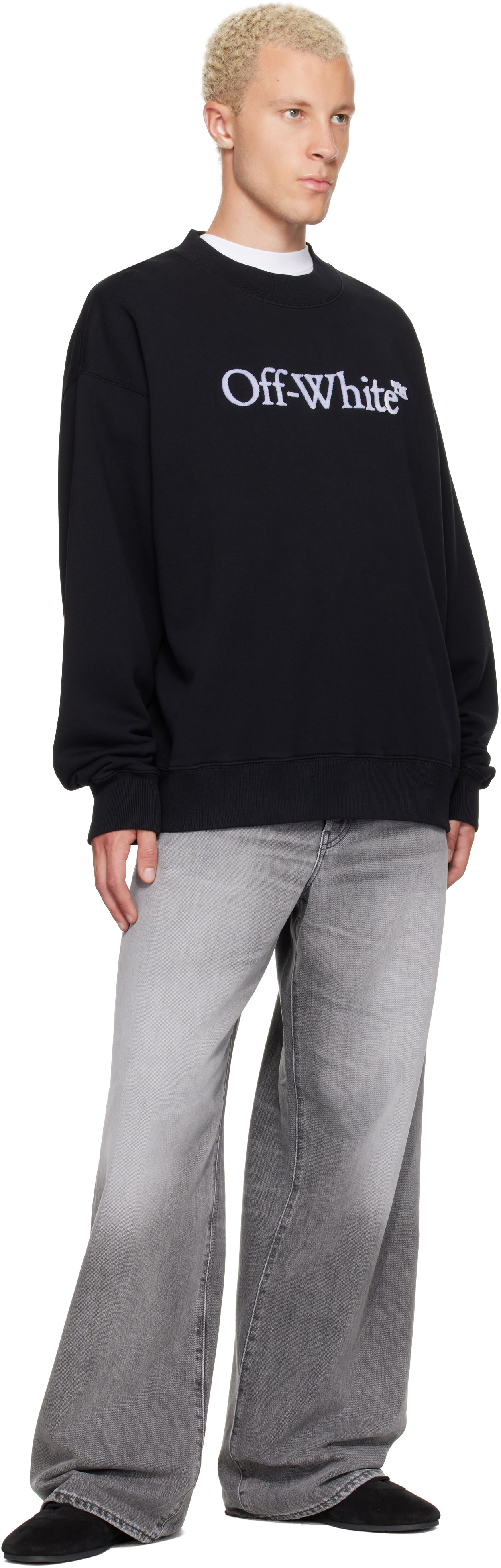 Off-White - Pull de planchiste noir à logos et à col ras du cou