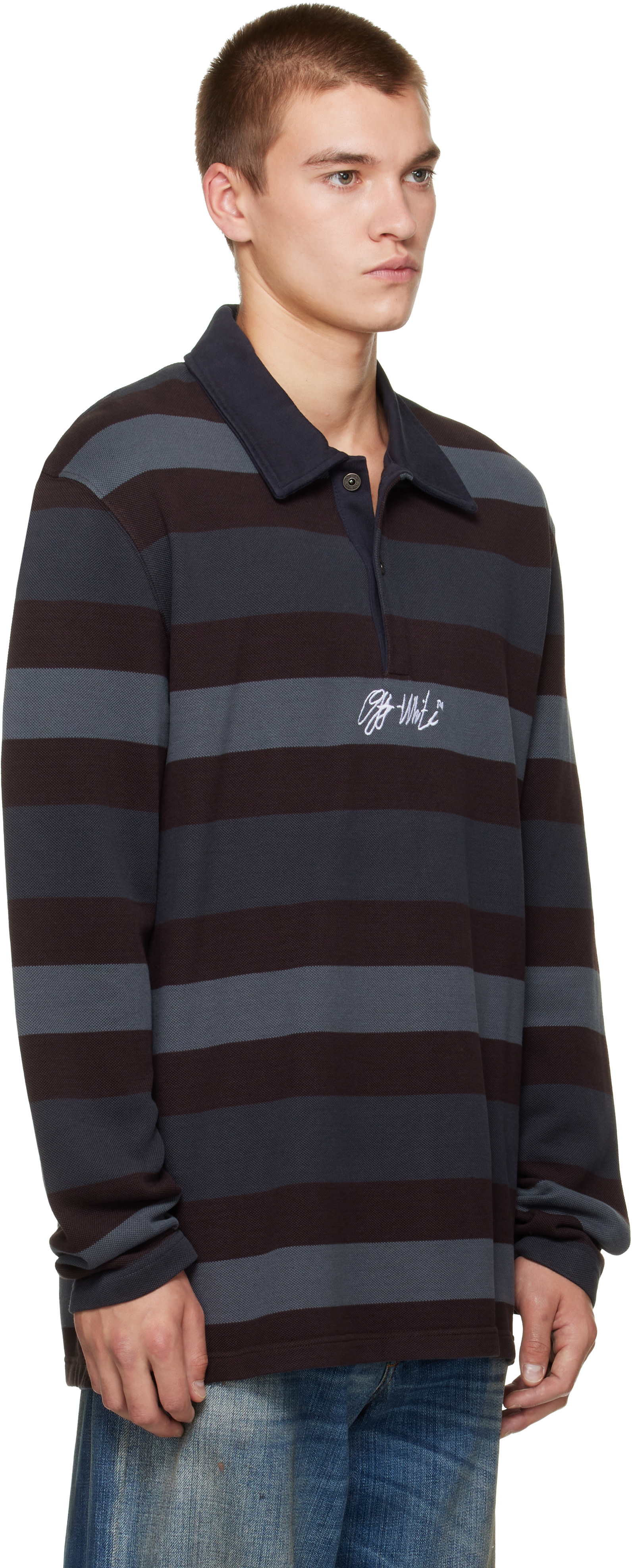 Off-White - Polo décontracté Stroke OW gris et bourgogne