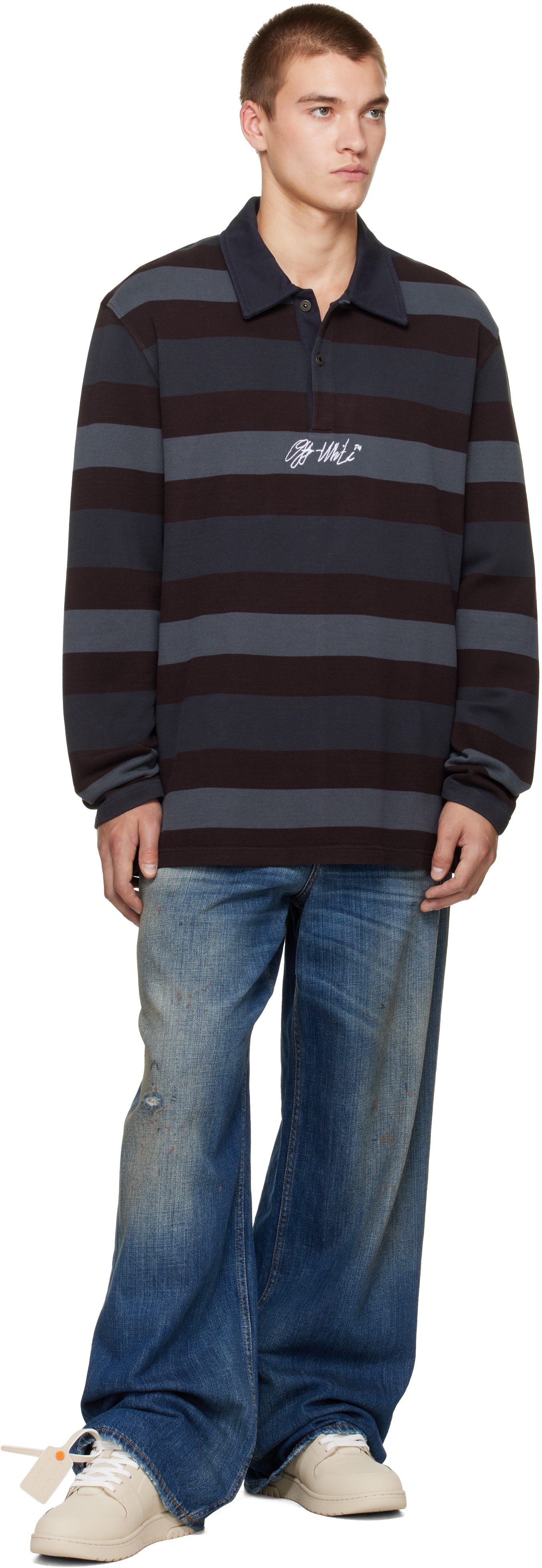 Off-White - Polo décontracté Stroke OW gris et bourgogne
