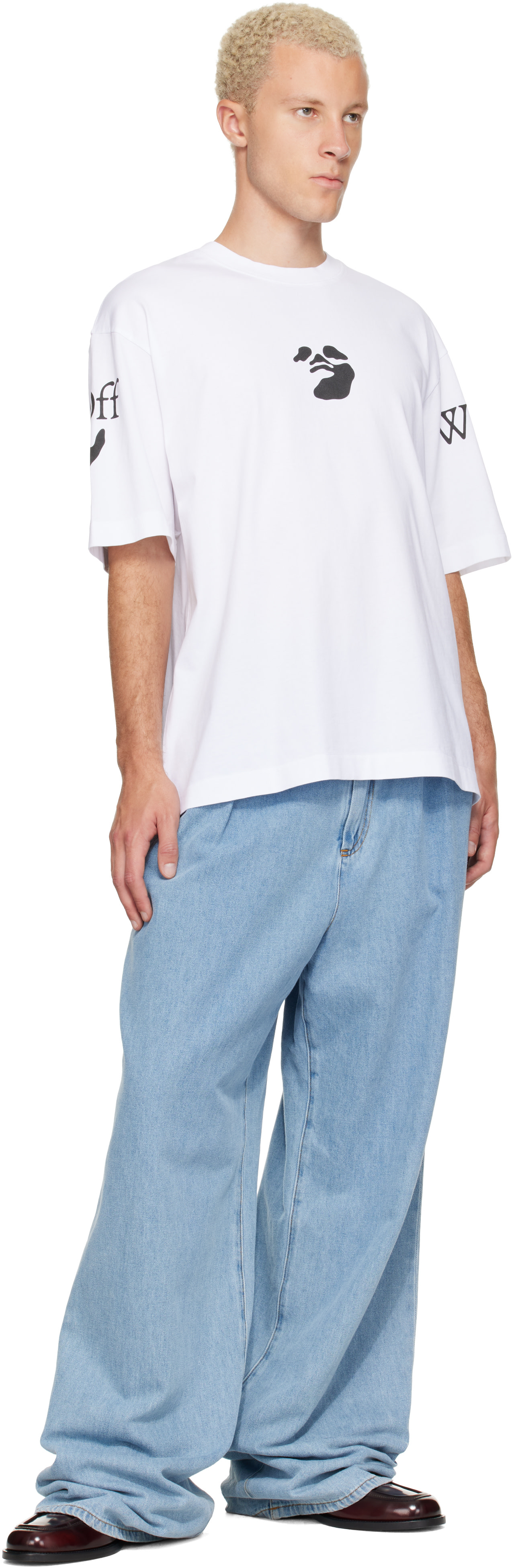 Off-White: ホワイト Swimming Logo Skate Tシャツ | SSENSE 日本