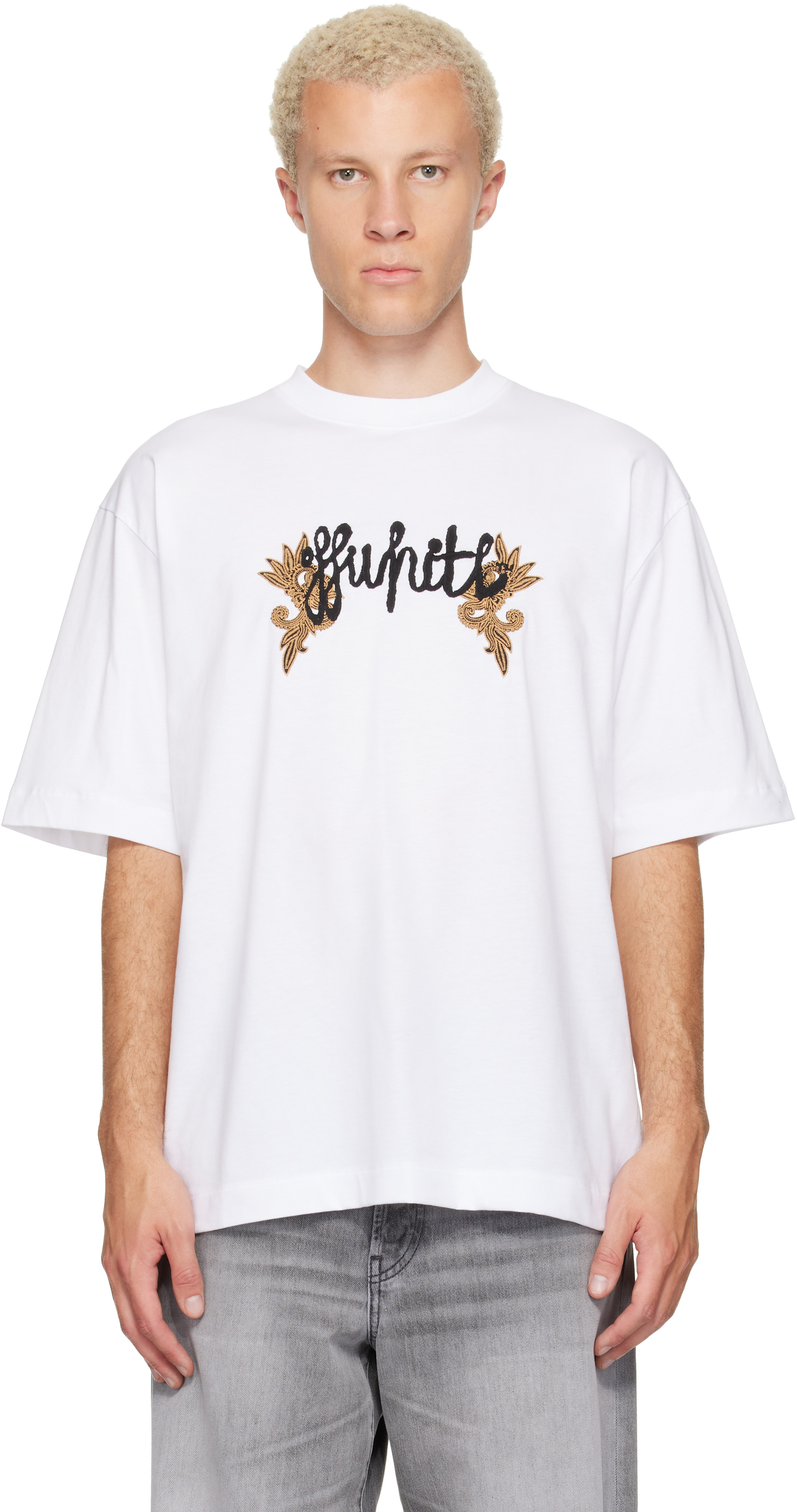 OFF-WHITE Tシャツ フローラル アローロゴ M Off-White: White Paisley Arrow Skate T-shirt | SSENSE Canada